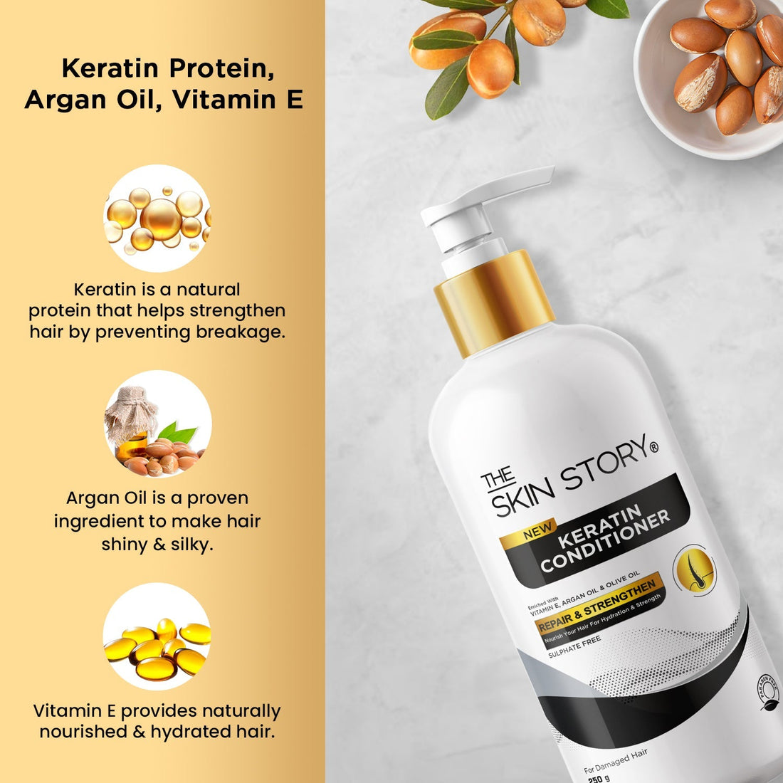 Sulphate Free Keratin Smooth Conditioner Soft & Silky Hair For Dry Hair Split End Damage Repair 450g - The Skin Story -