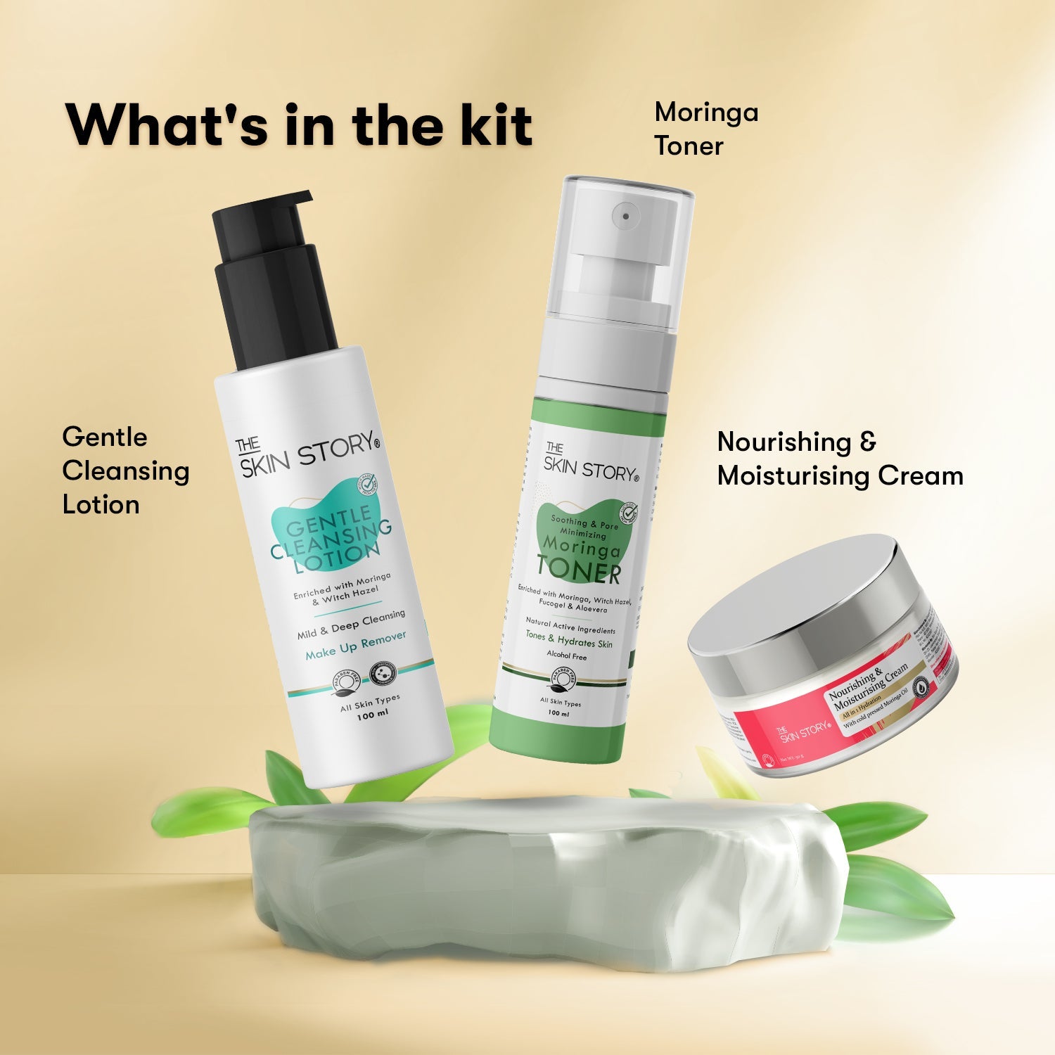 The Skin Story Classic Care Collection (CTM) (The Skin Story Gentle Cleansing Lotion, 100ml The Skin Story Moringa Toner, 100ml The Skin Story Nourishing & Moisturising Cream, 50g) - The Skin Story - Skincare Combo