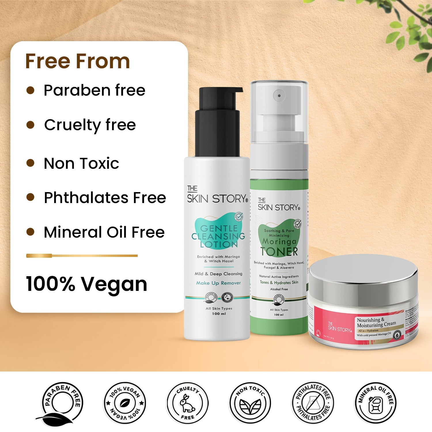 The Skin Story Classic Care Collection (CTM) (The Skin Story Gentle Cleansing Lotion, 100ml The Skin Story Moringa Toner, 100ml The Skin Story Nourishing & Moisturising Cream, 50g) - The Skin Story - Skincare Combo