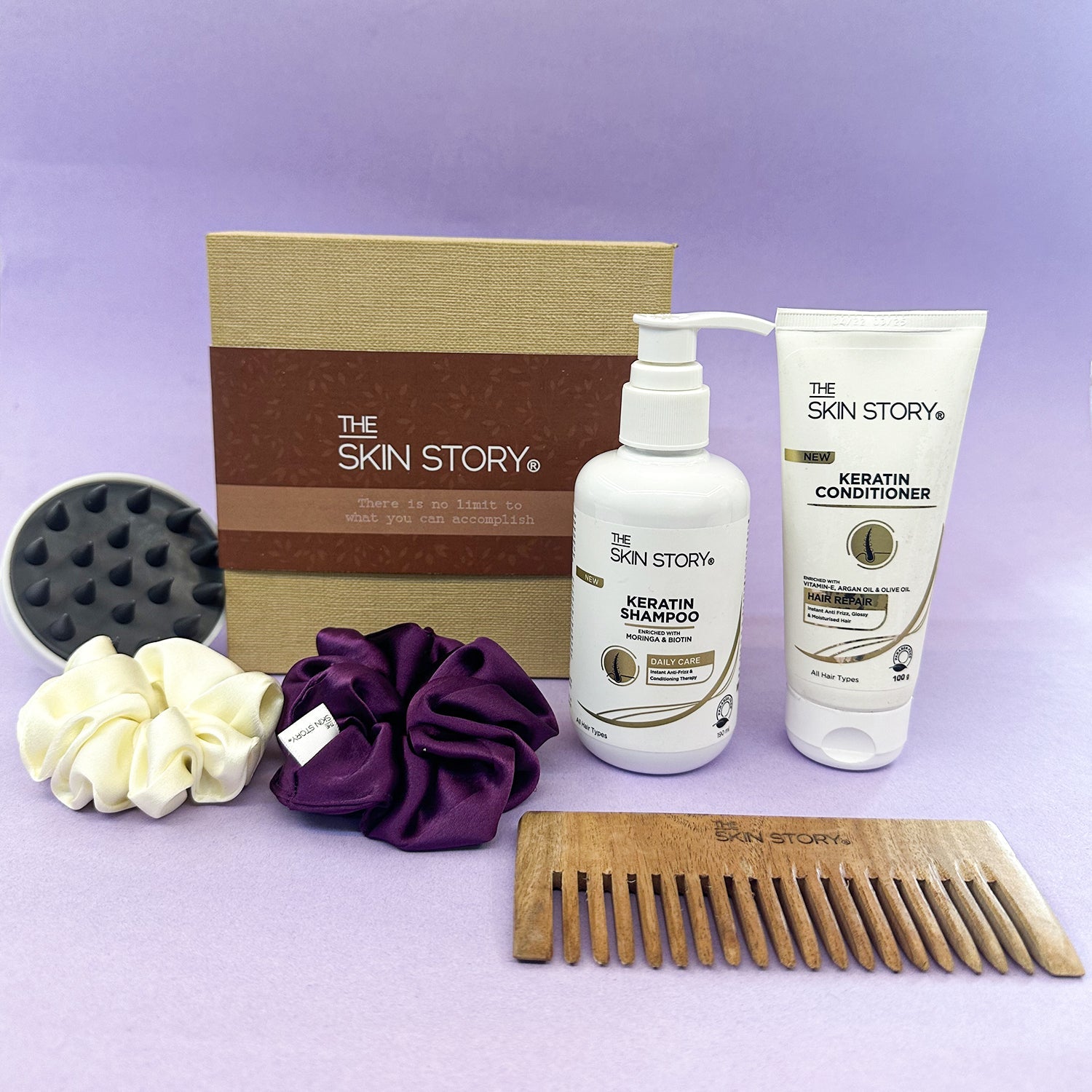 Stronger Hair Stronger You Hamper Keratin Shampoo, 190ml Keratin Conditioner, 100g Scrunchies Scalp Massager Comb - The Skin Story -
