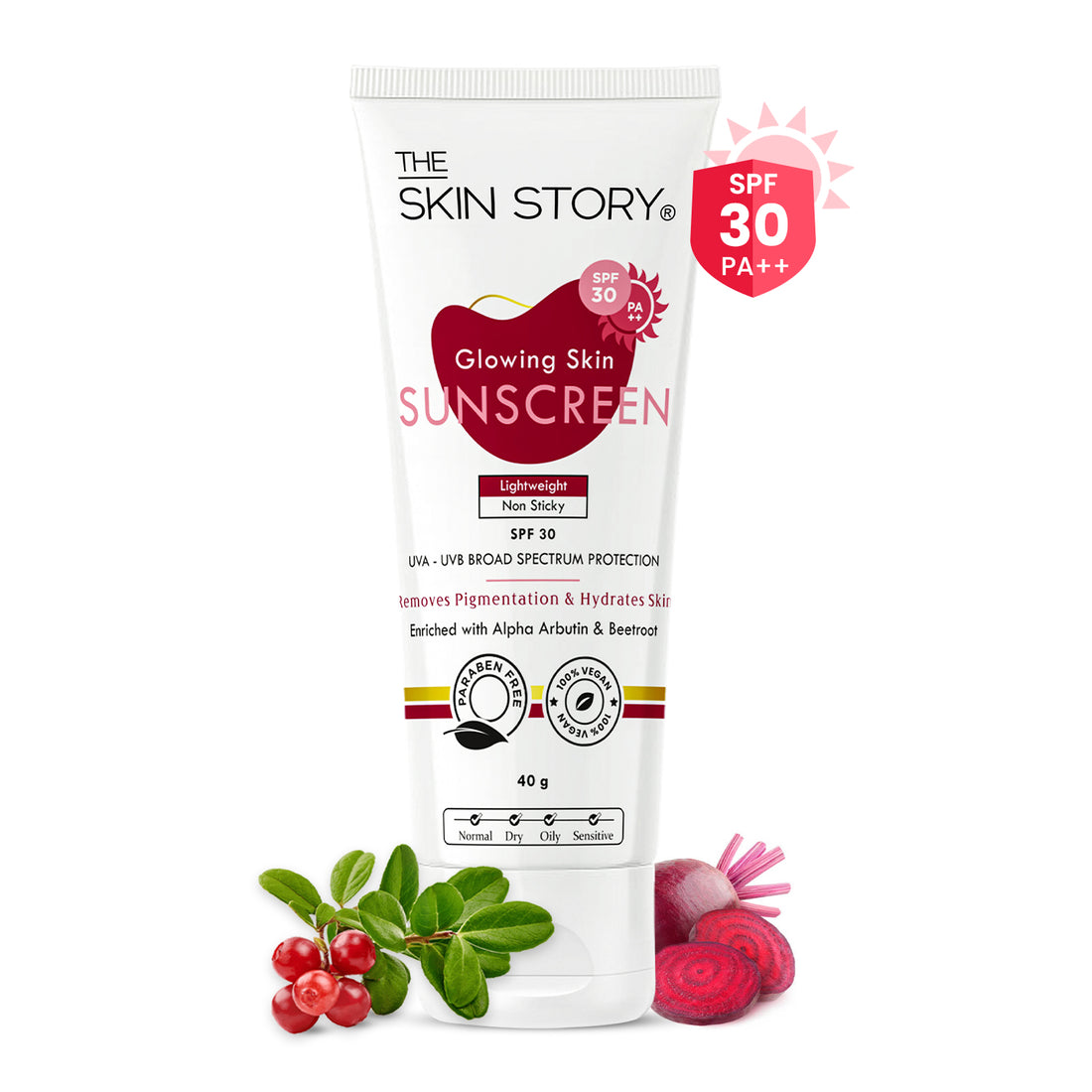 Glowing Skin Sunscreen SPF 30 PA++ | Brightens &amp; Protects | Beetroot &amp; Alpha Arbutin | 40g
