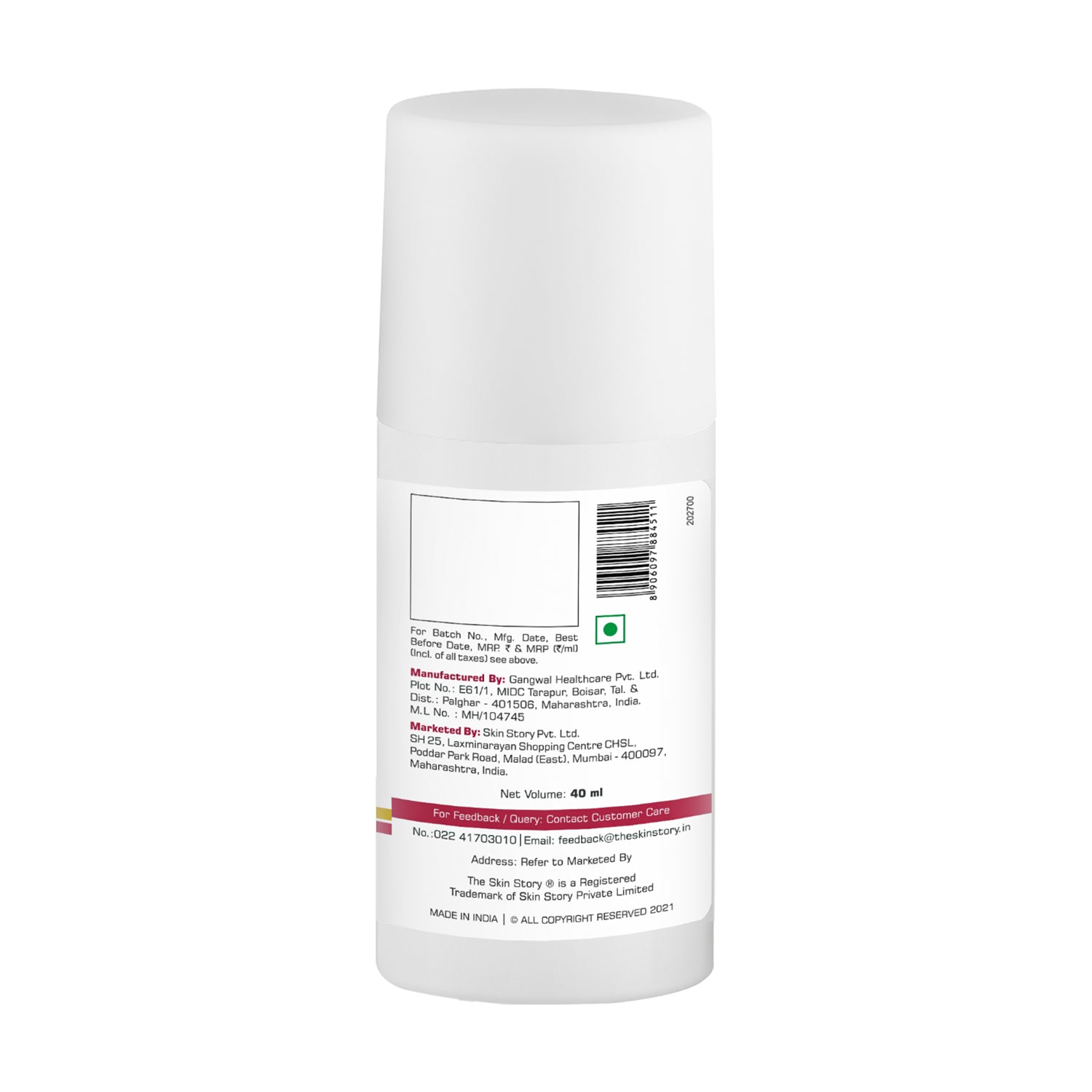 Under Arm Roll On Lactic Acid 5% Odour Control &amp; Reduces Underarm Pigmentation 20 ml