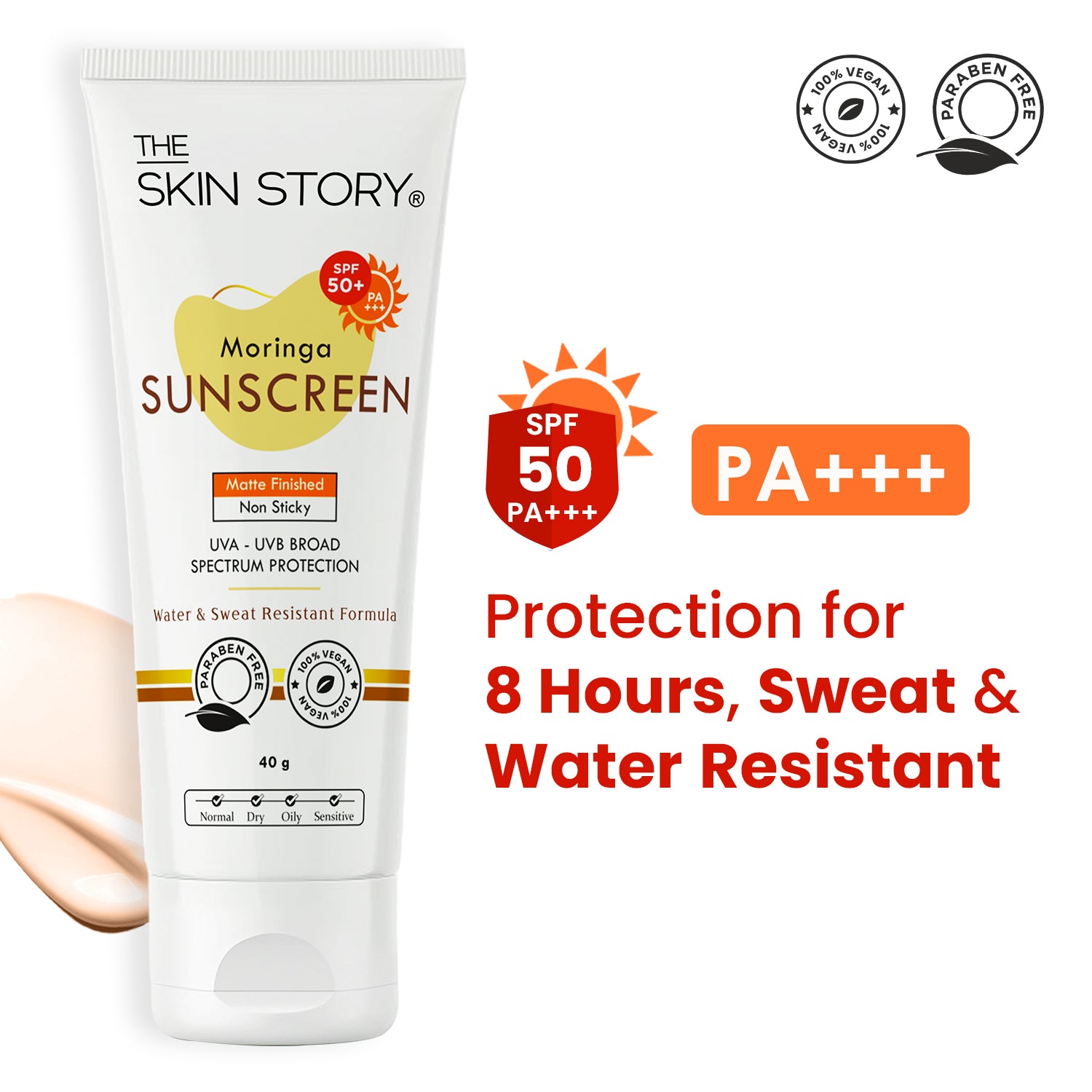 Moringa Sunscreen SPF 50 | UVA/UVB Protection &amp; Moisture Lock | Moringa Oil | 40g