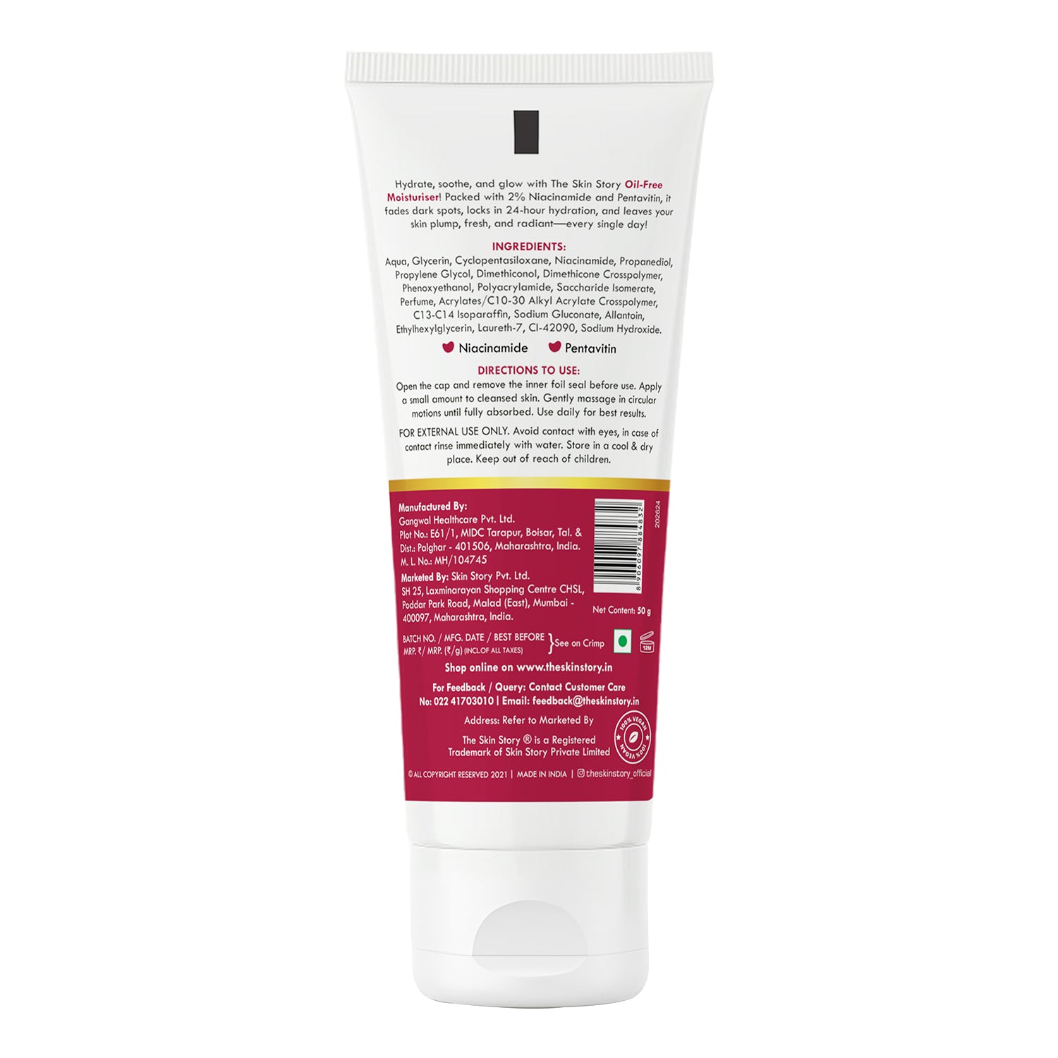 2% Niacinamide Oil Free Moisturiser | Glowing Complexion 24 hour hydration for plump dewy skin | 50g