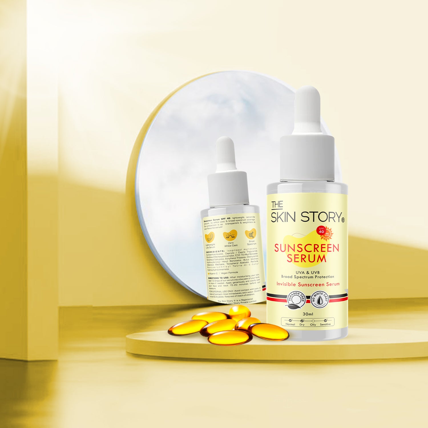 The Skin Story Sunscreen Serum SPF 40 PA+++, Vitamin E, 30ml