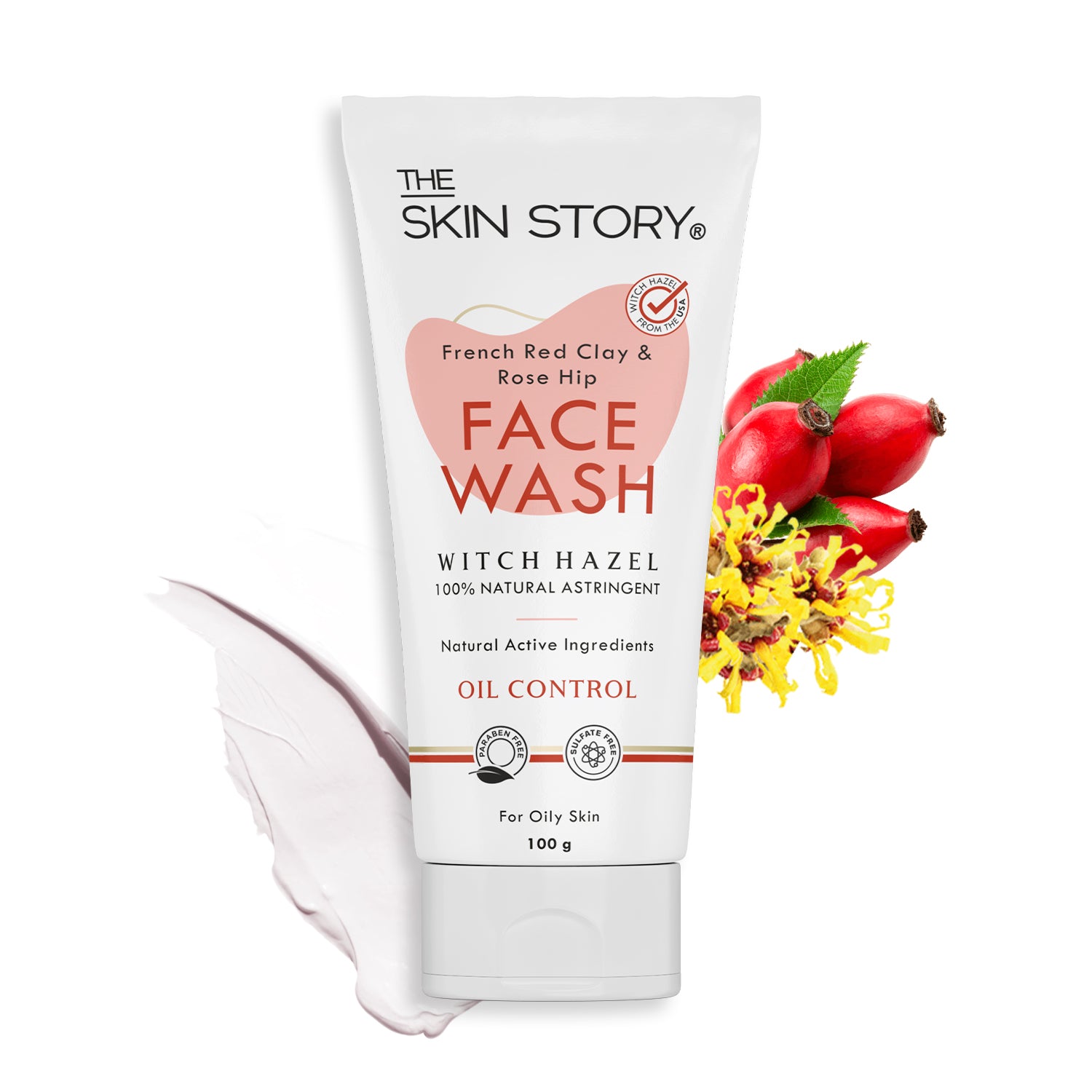 Oil Control Facewash | Sensitive &amp; All Skin Types | French Red Clay &amp; Rosehip | 100g