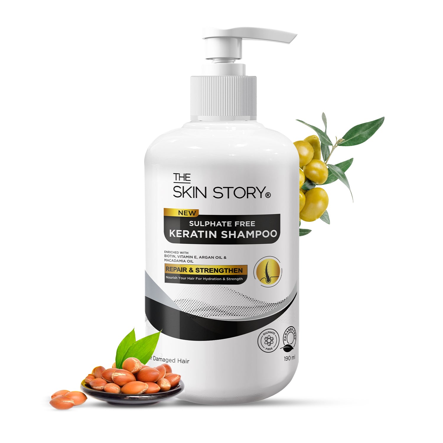 Sulphate Free Keratin Shampoo | Soft &amp; Frizz Free Hair | Split End &amp; Damage Repair | For Dry Hair | 190ml