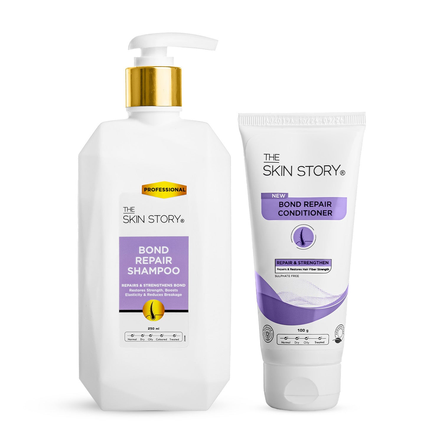 The Skin Story Bond Repair Shampoo &amp; Conditioner Combo For Damaged, Dry &amp; Frizzy Hair | Enriched with Argan Oil, Amino Acids &amp; FiberHance™ | Sulphate &amp; Paraben Free | Professional Care for Women &amp; Men | 250ml &amp; 100g