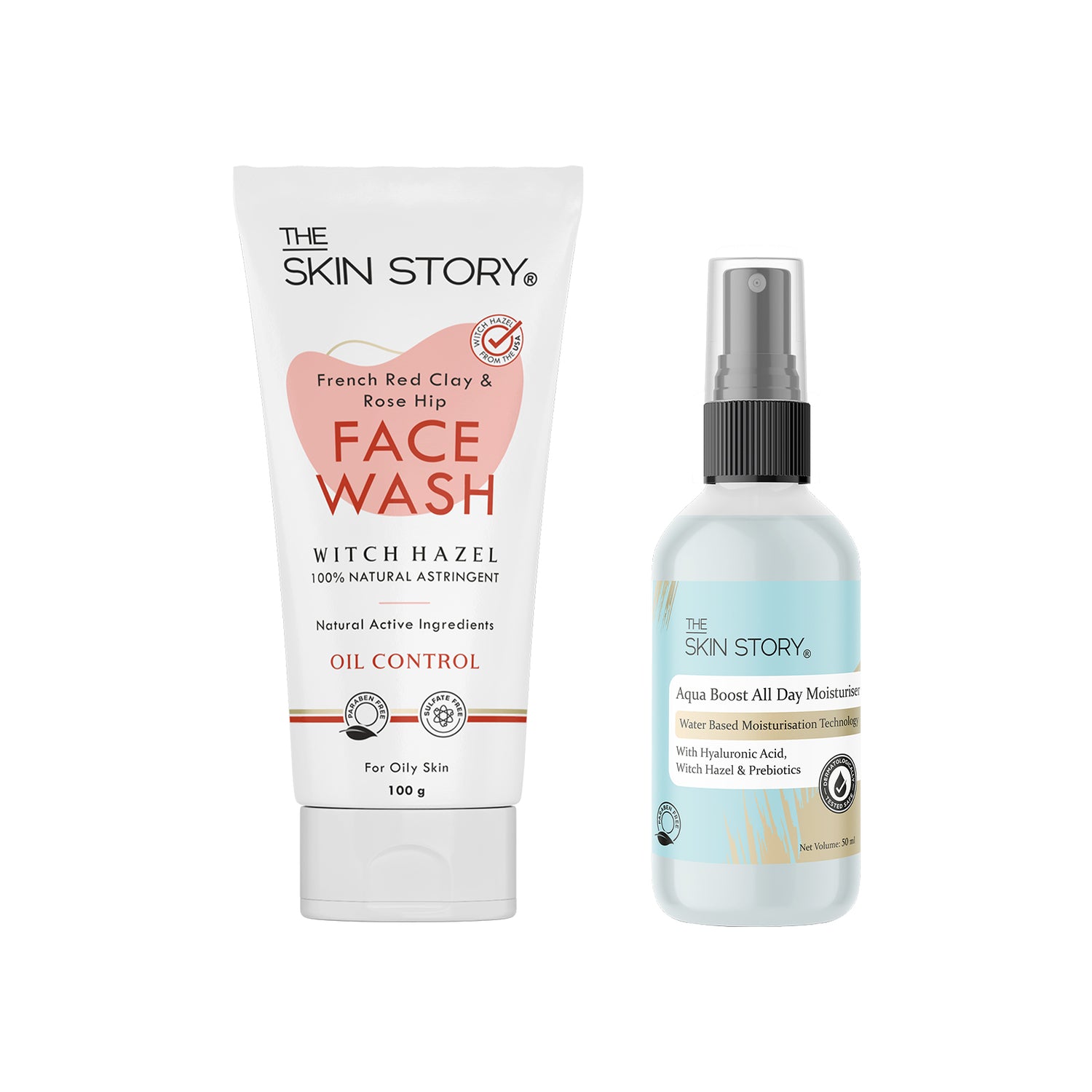 The Skin Story French Red Clay &amp; Rose Hip Facewash, 100g + The Skin Story Aqua Boost All Day Moisturiser, 50ml