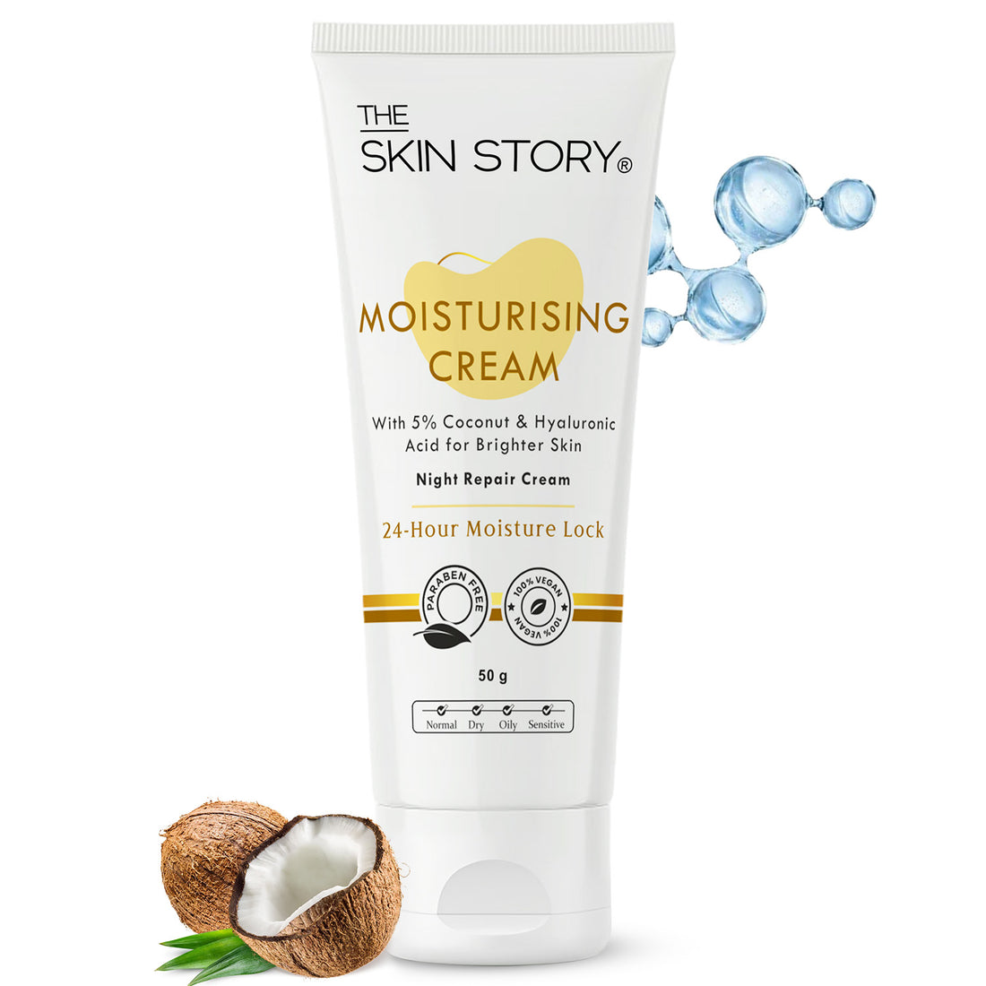 Moisturising Cream | 5% Coconut Oil | Night Cream | Deep Nourishing &amp; Brightening | 50g