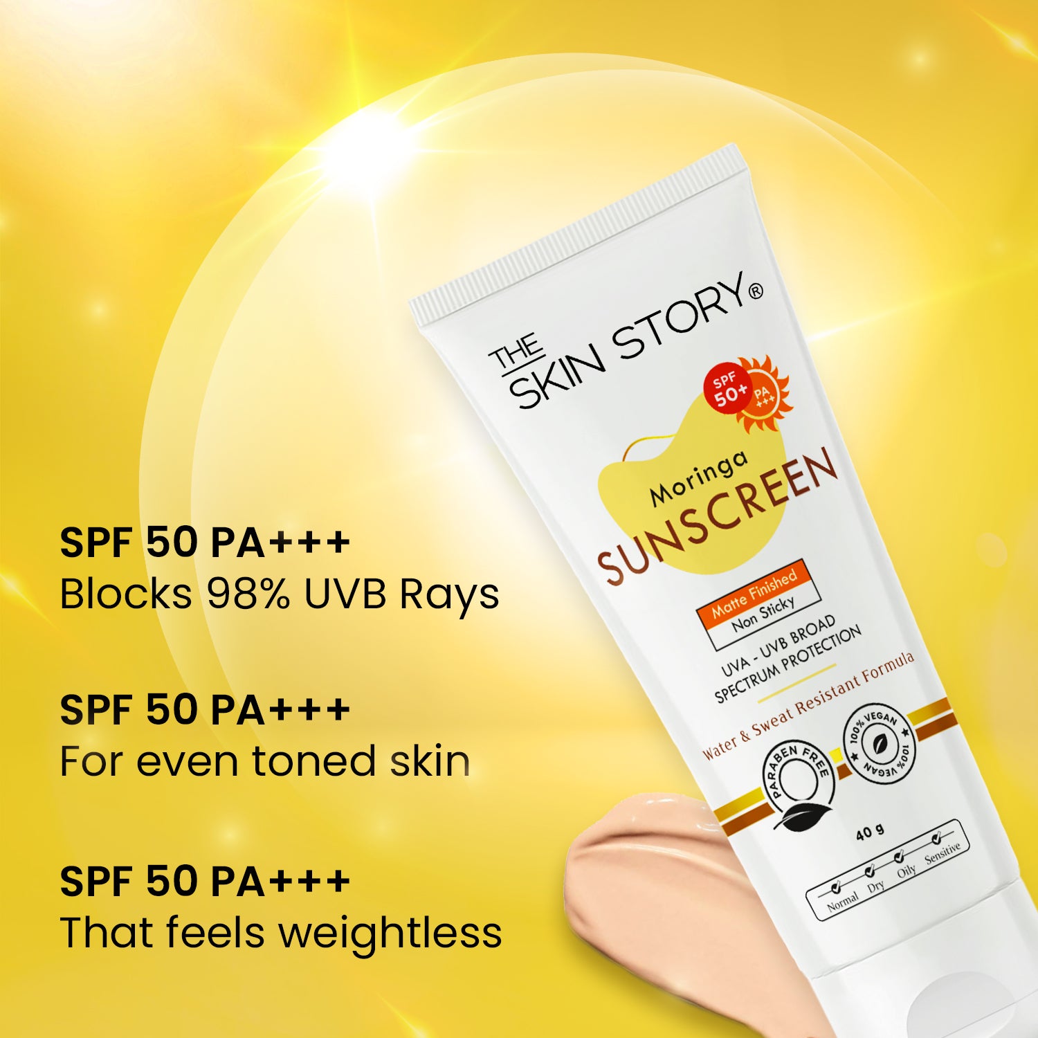 Moringa Sunscreen SPF 50 | UVA/UVB Protection &amp; Moisture Lock | Moringa Oil | 40g