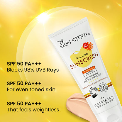 Moringa Sunscreen SPF 50 | UVA/UVB Protection &amp; Moisture Lock | Moringa Oil | 40g