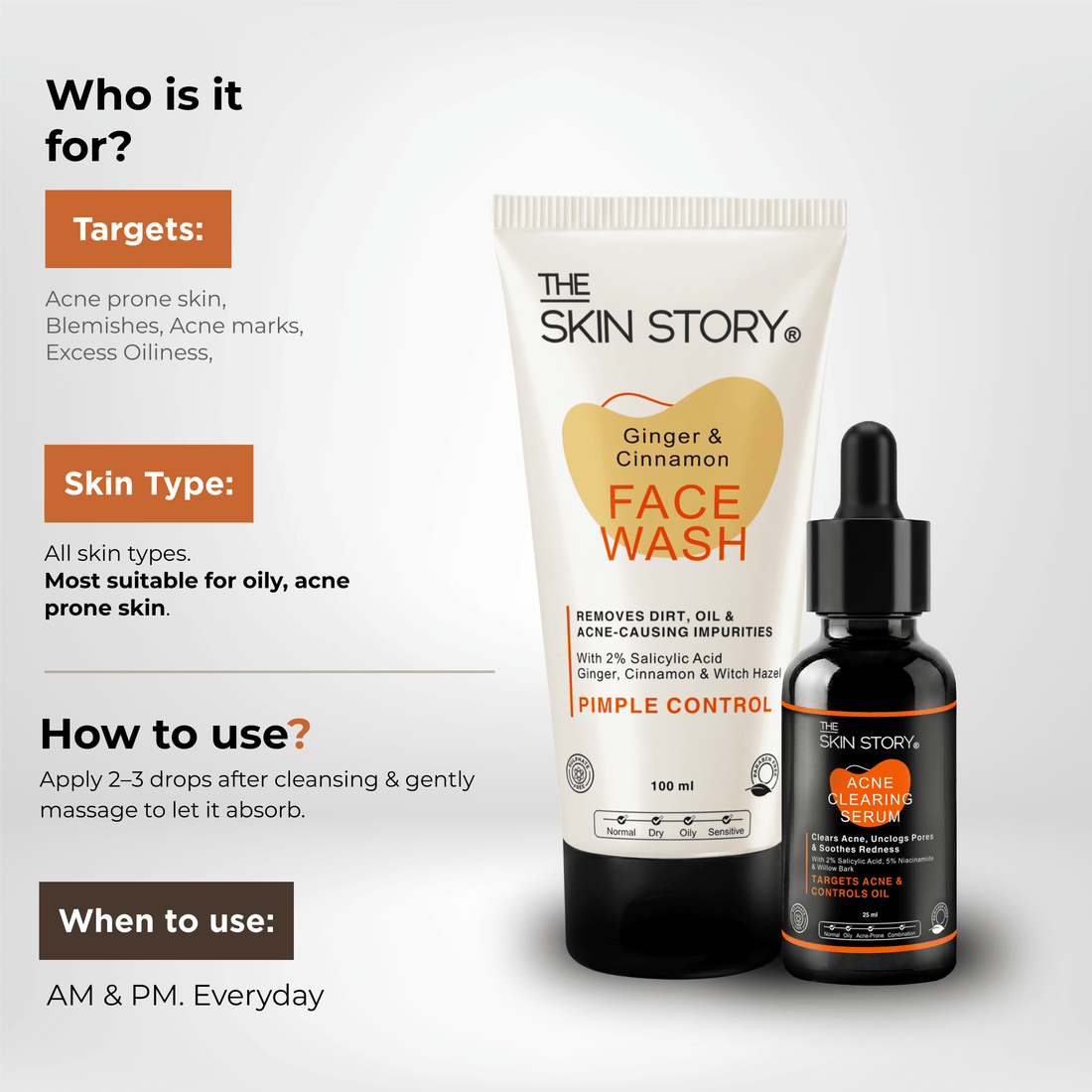 2 Step Acne Clear Regime with Facewash &amp; Serum - The Skin Story - Facewash