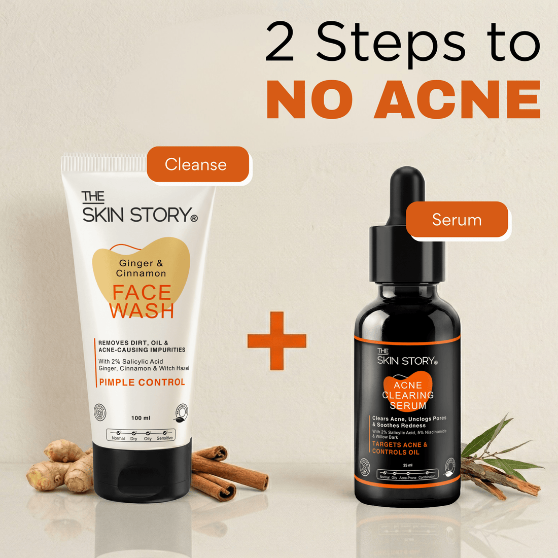 2 Step Acne Clear Regime with Facewash &amp; Serum - The Skin Story - Facewash