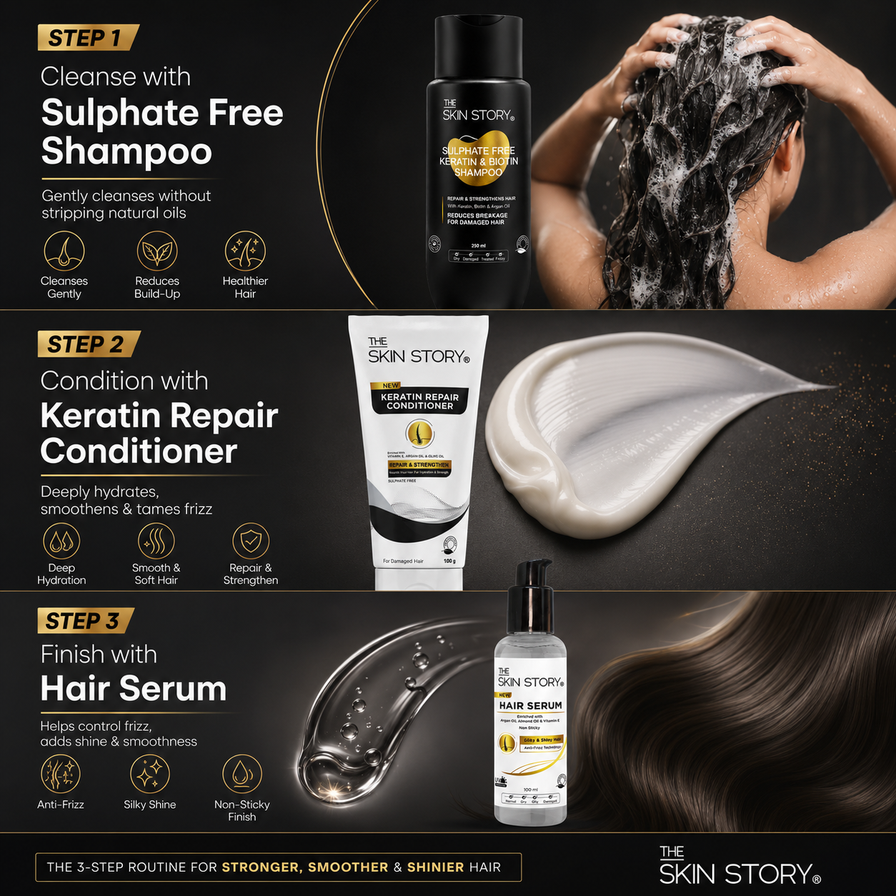 Sulphate Free Keratin Shampoo, Conditioner &amp; Heat Protection Hair Serum