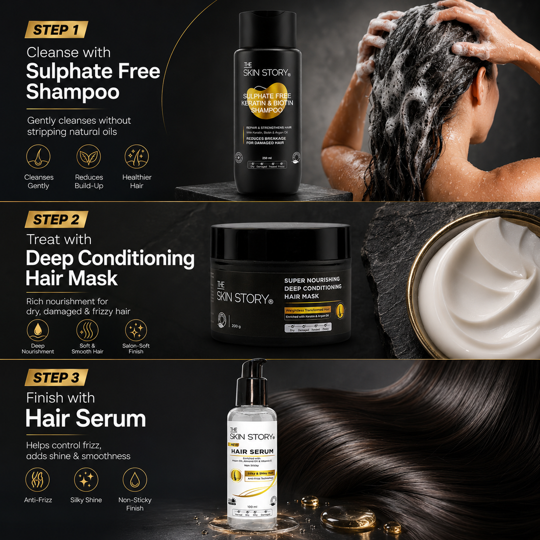 Sulphate Free Keratin Shampoo, Hair Serum &amp; Hair Mask