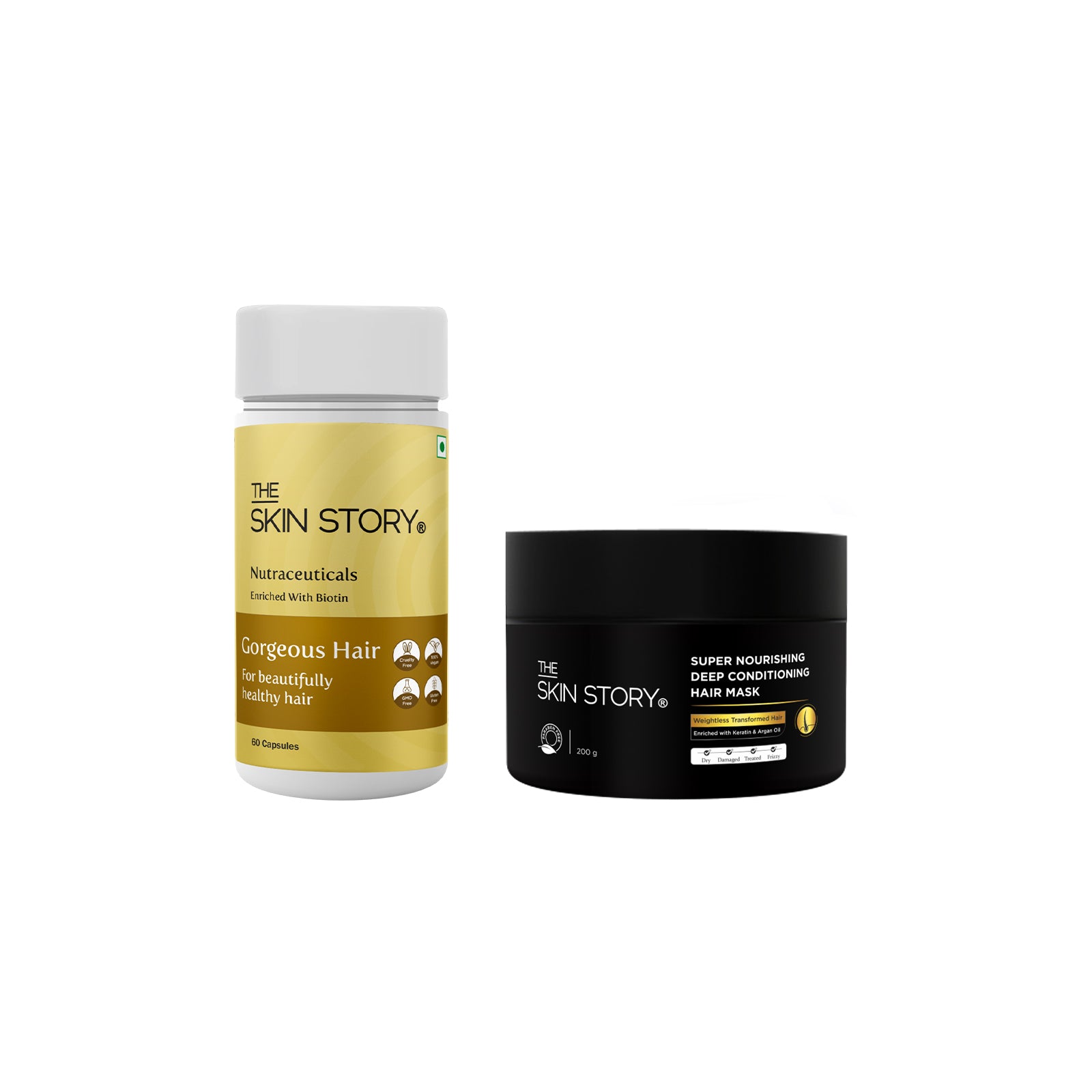 The Skin Story  Nourishing Hair Care Duo | for Healthy and Beautiful Hair | Gorgeous Hair Multivitamin Capsules, Heat Protection Serum |
