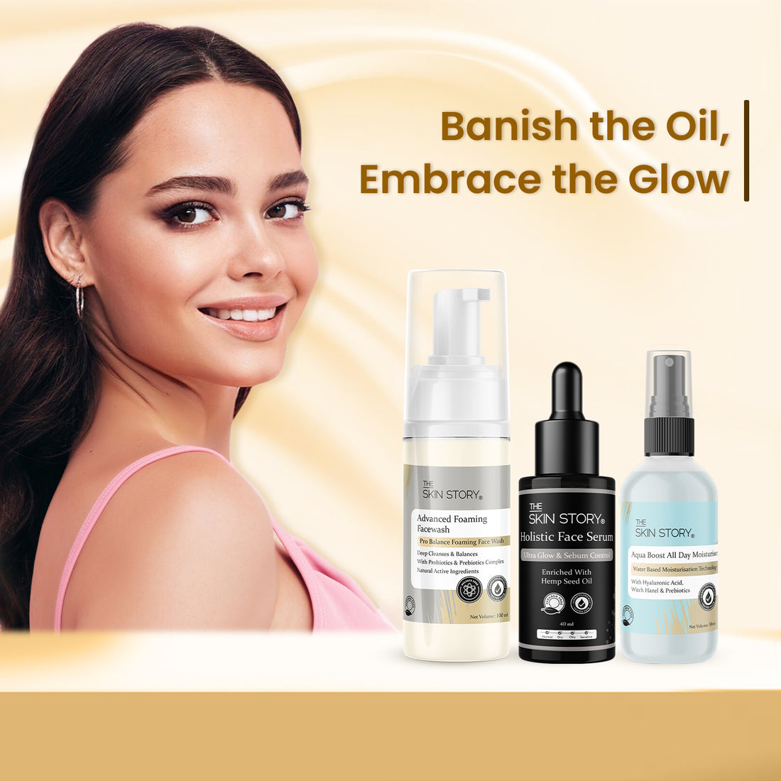 The Skin Story Oil Control Essentials Trio (CTM) (The Skin Story Advanced Foaming Facewash, 100ml The Skin Story Holistic Serum, 40ml The Skin Story Aqua Boost Moisturiser, 50ml)