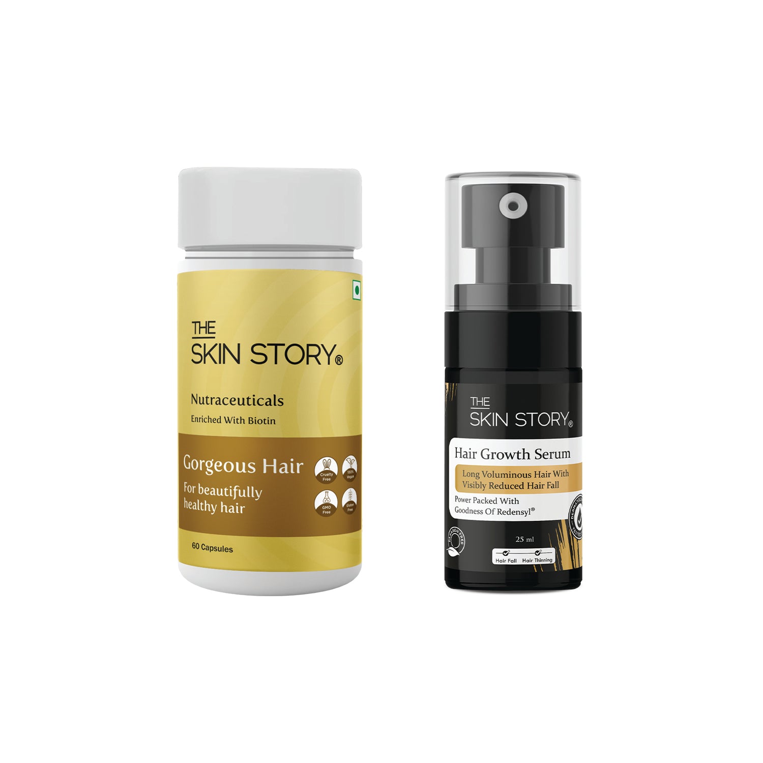 The Skin Story Gorgeous Hair Duo | for Healthy and Beautiful Hair | Gorgeous Hair Multivitamin Capsules, Hair Growth Serum