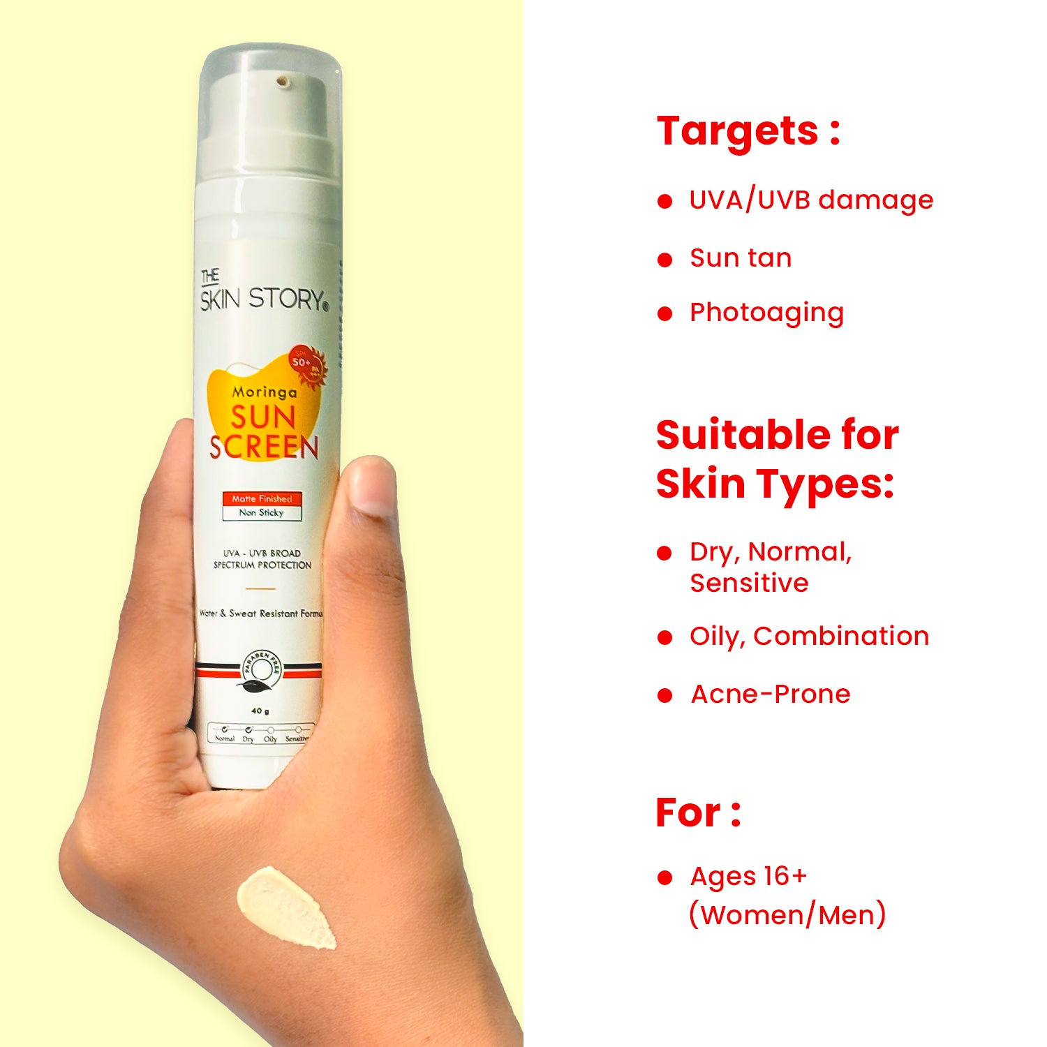 Moringa Sunscreen | SPF 50 | Broad Spectrum | UVA &amp; UVB Protection | 40g