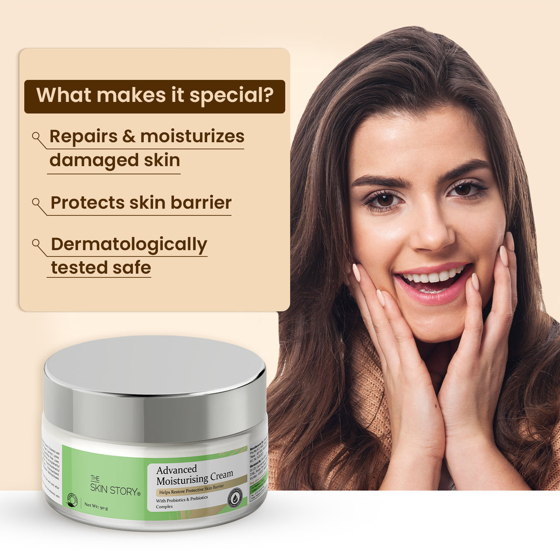 Advanced Repair Moisturising Cream | Light Weight | Hydration &amp; Nourishment | Non Oily | All Skin Types | Wheat Germ Oil &amp; Vitamin E | 50g