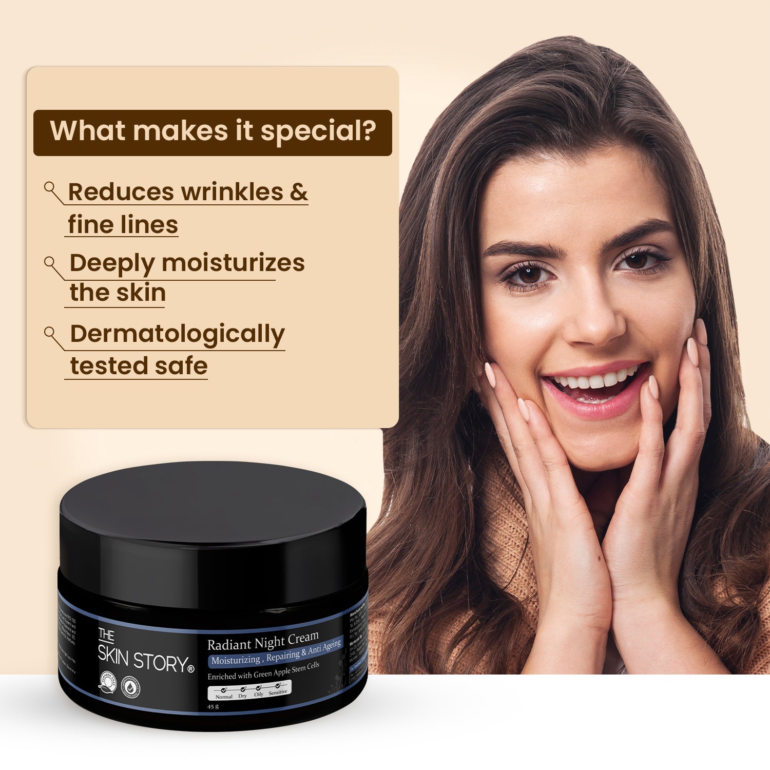 The Skin Story Anti Ageing Radiant Night Cream for Women | Night Cream for Glowing &amp; Radiant Skin |Fights Fine Lines &amp; Wrinkles | For Women |With Stem Cells  45g