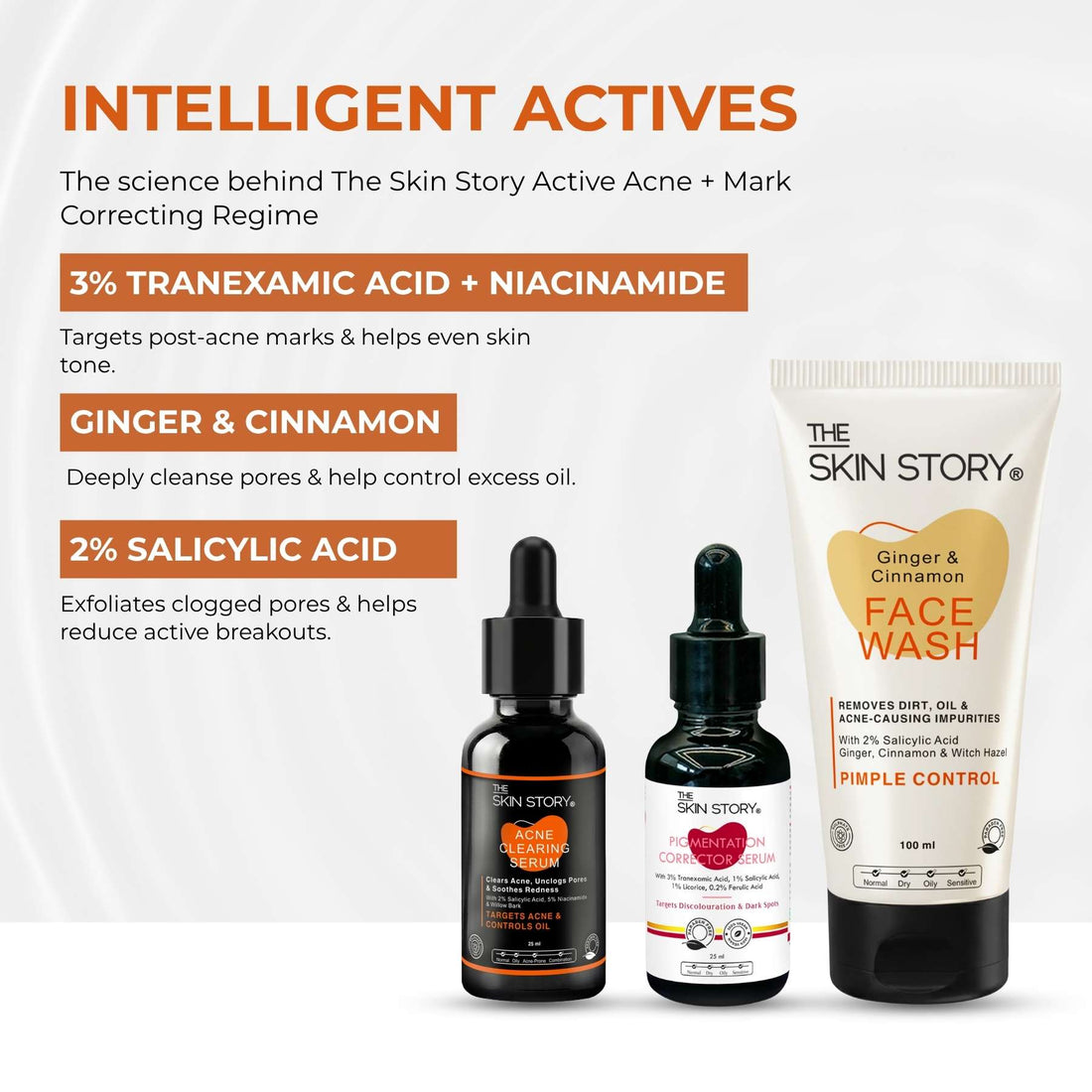 3 Step Acne + Marks Clear Regime with Facewash &amp; Serums - The Skin Story - 