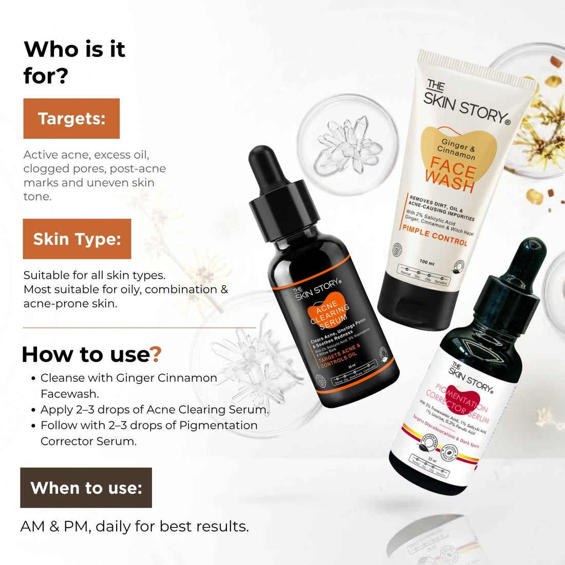 3 Steps PCOD Acne Regime with Facewash &amp; Serums - The Skin Story - 