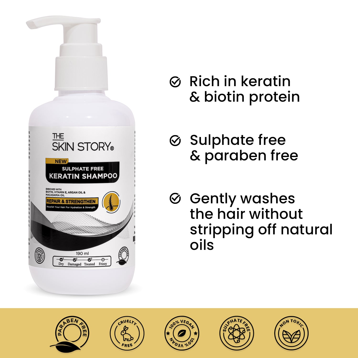 Sulphate Free Keratin Shampoo | Soft &amp; Frizz Free Hair | Split End &amp; Damage Repair  | For Dry Hair | 190ml