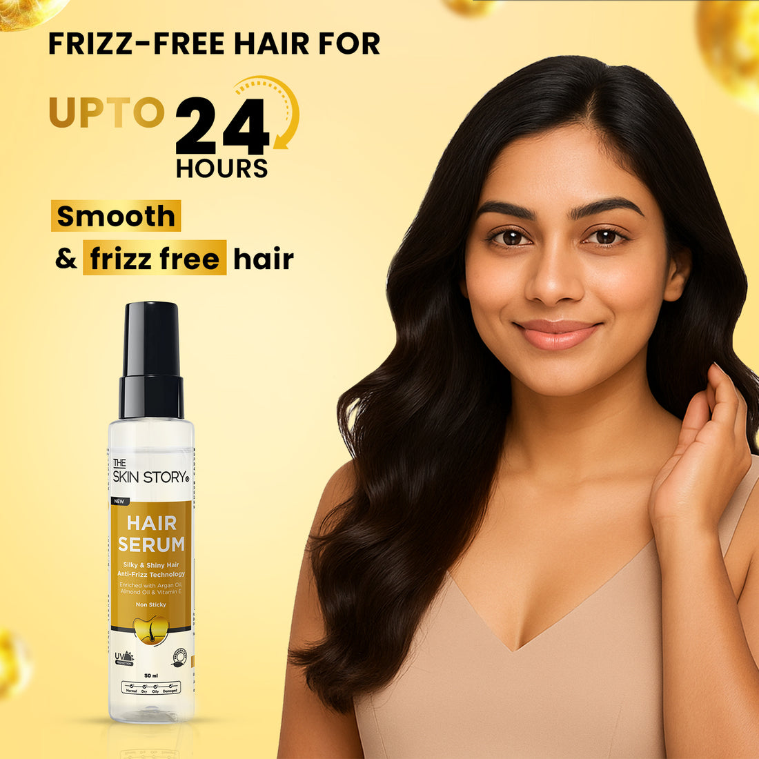 Anti-Frizz Hair Serum | Non-Sticky &amp; UV Protection | Argan Oil &amp; Almond Oil | 50ml