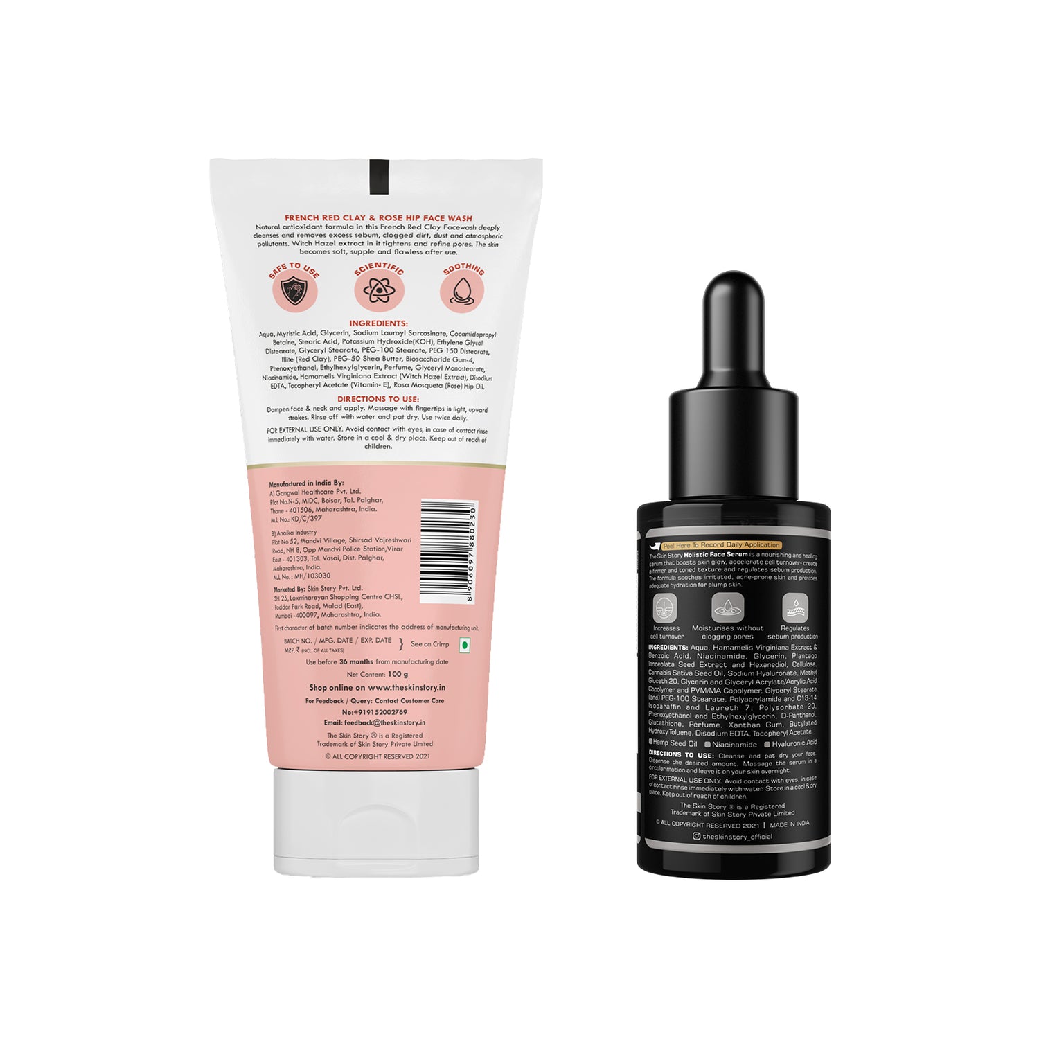 The Skin Story French Red Clay &amp; Rose Hip Facewash, 100g + The Skin Story Holistic Face Serum, 40ml
