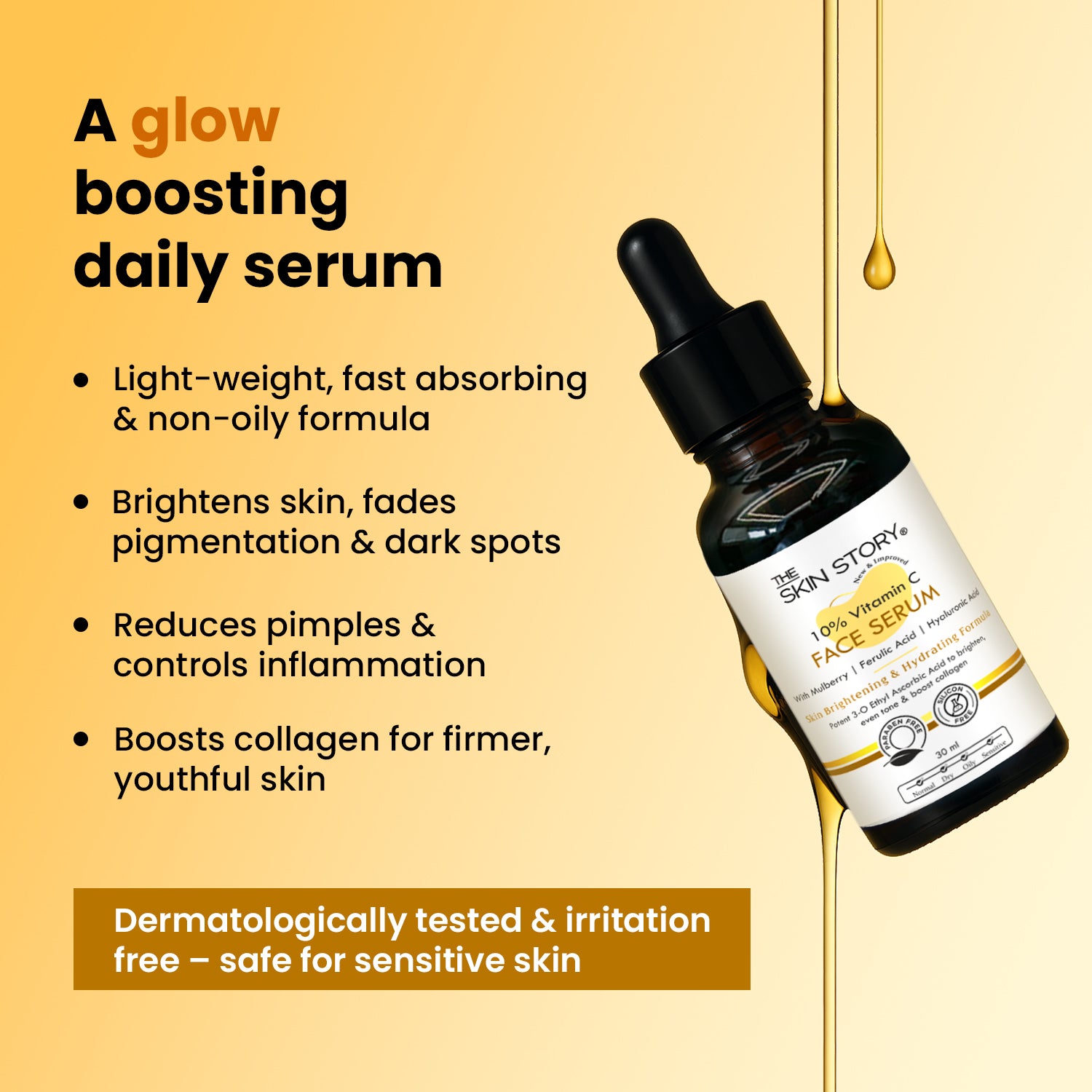 10% Vitamin C Face Serum | Brightens, Evens Skin Tone &amp; Reduces Dark Spots | Stable Glow Formula | 30ml
