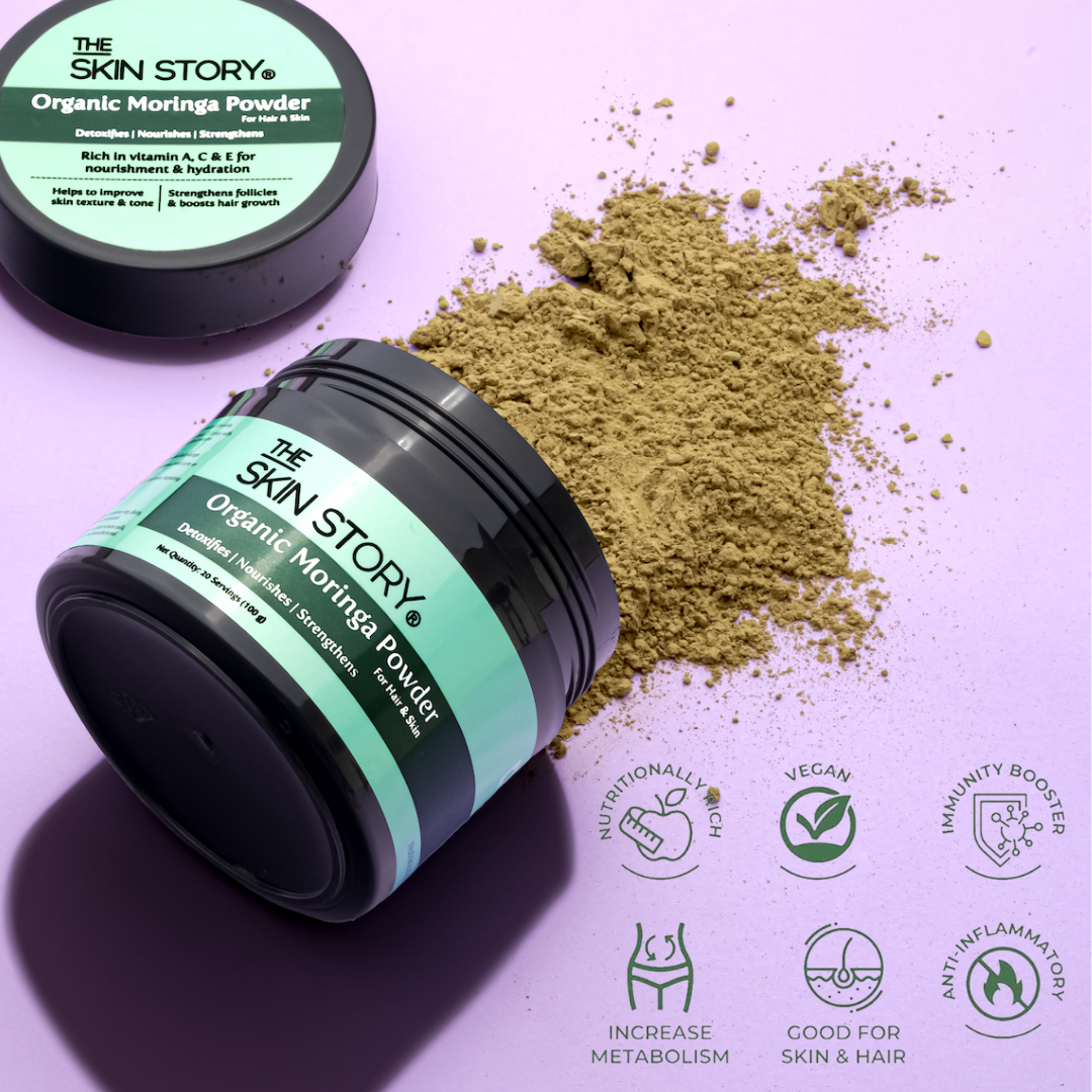 The Skin Story Organic Moringa Powder | Sahjan Powder | Natural Multi-Vitamin &amp; Anti-Oxidant | Rich in Protein, Vitamins A, C &amp; E | Boosts Immunity &amp; Energy | Organic &amp; Vegan