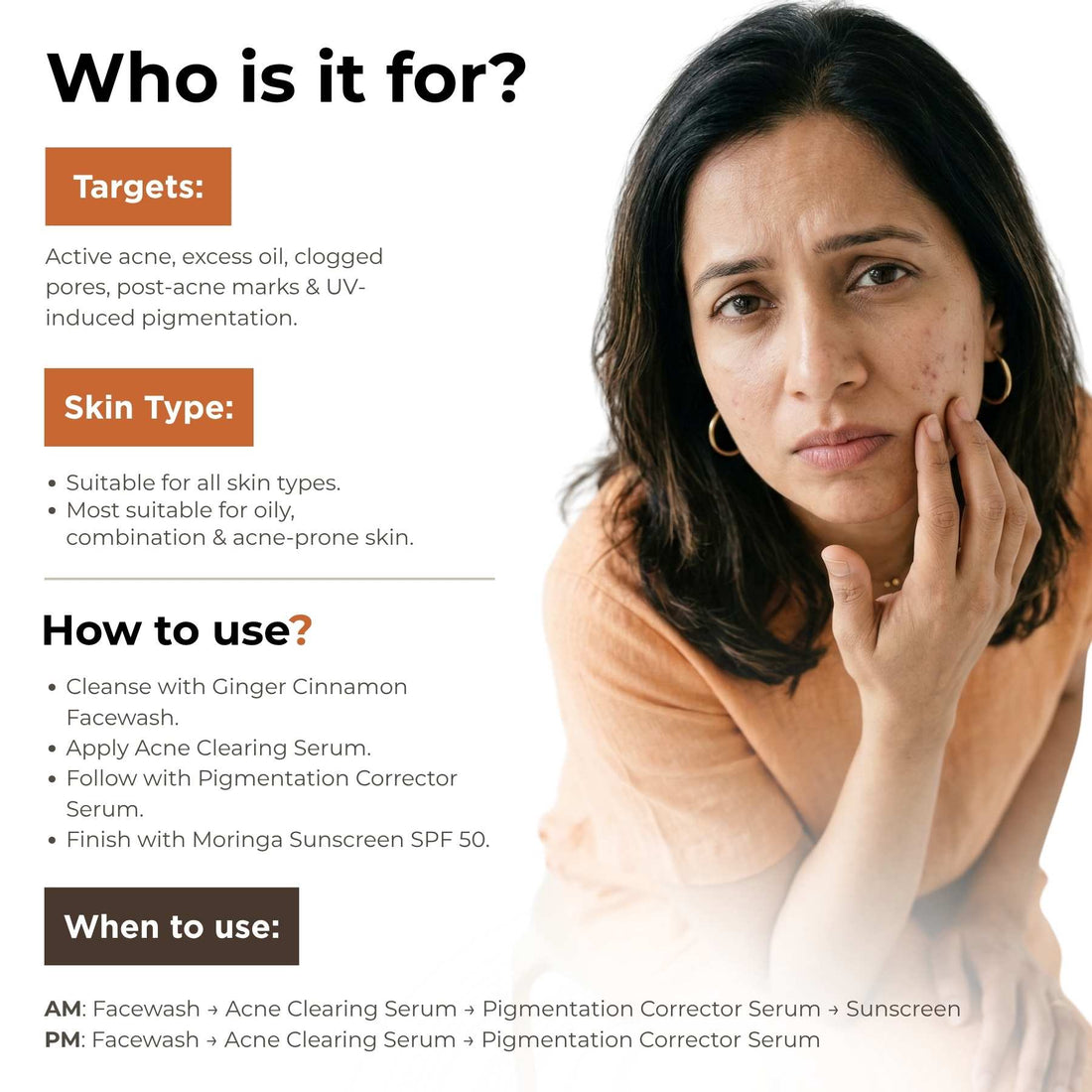 4 Step Acne + Marks Clear Regime with Facewash, Serums &amp; Sunscreen SPF50 - The Skin Story - 