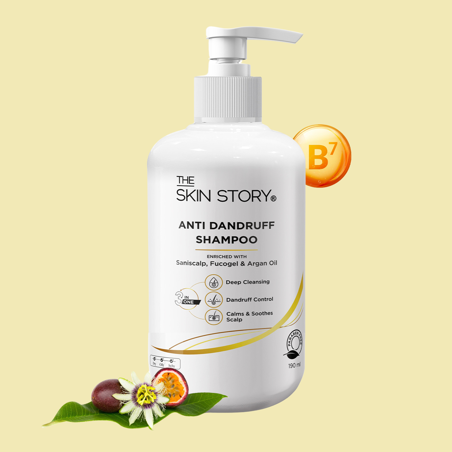 The Skin Story Dandruff Control Shampoo | Reduces Flaky Scalp & Soothes | With Saniscalp & Argan Oil | 190ml