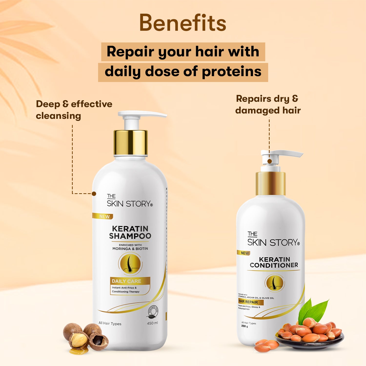 Keratin Hair Care Duo (Shampoo + Conditioner) | For Dry &amp; Damaged Hair | Paraben Free | Anti Frizz Shampoo Conditioner