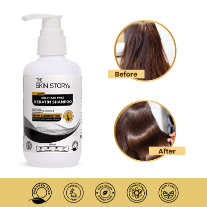 Sulphate Free Keratin Shampoo | Soft &amp; Frizz Free Hair | Split End &amp; Damage Repair  | For Dry Hair | 190ml