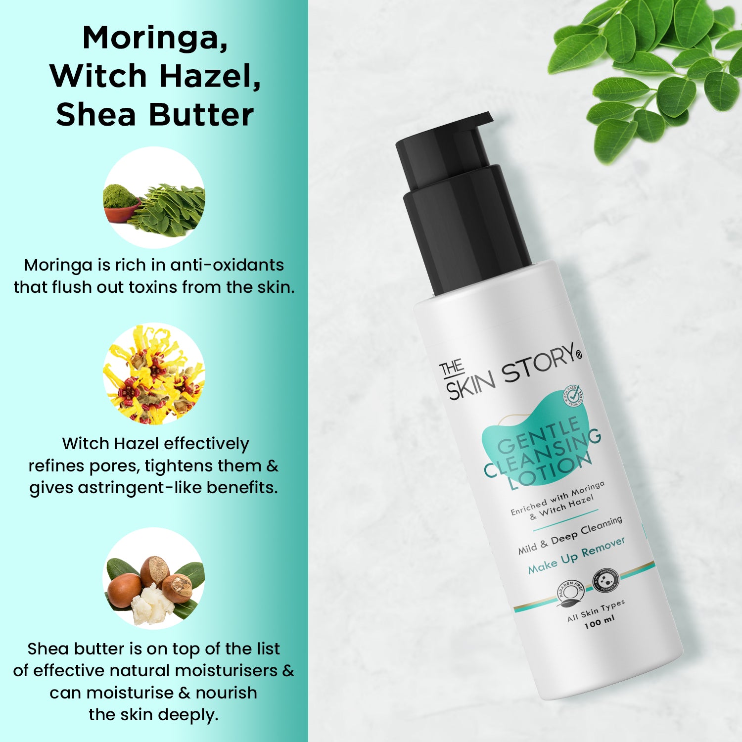 Gentle Cleansing Lotion | Intense Moisturisiation | Makeup Remover | Moringa &amp; Shea Butter | All Skin Types | 100ml