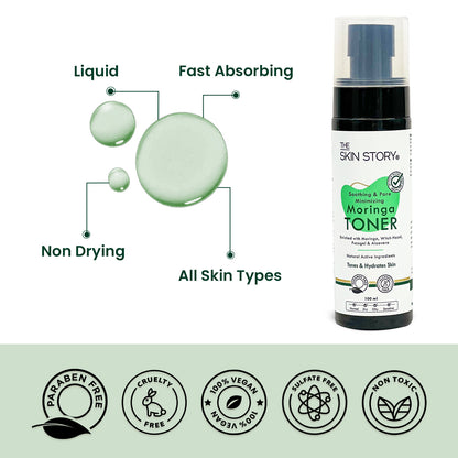 Face Toner Soothing &amp; Pore Minimising Hydrates Skin Moringa Witch Hazel 100ml
