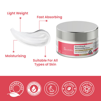 Moisturising Cream | Intense Hydration | Non Oily | All Skin Types | Moringa, Wheat Protein, Amino Acids | 50g