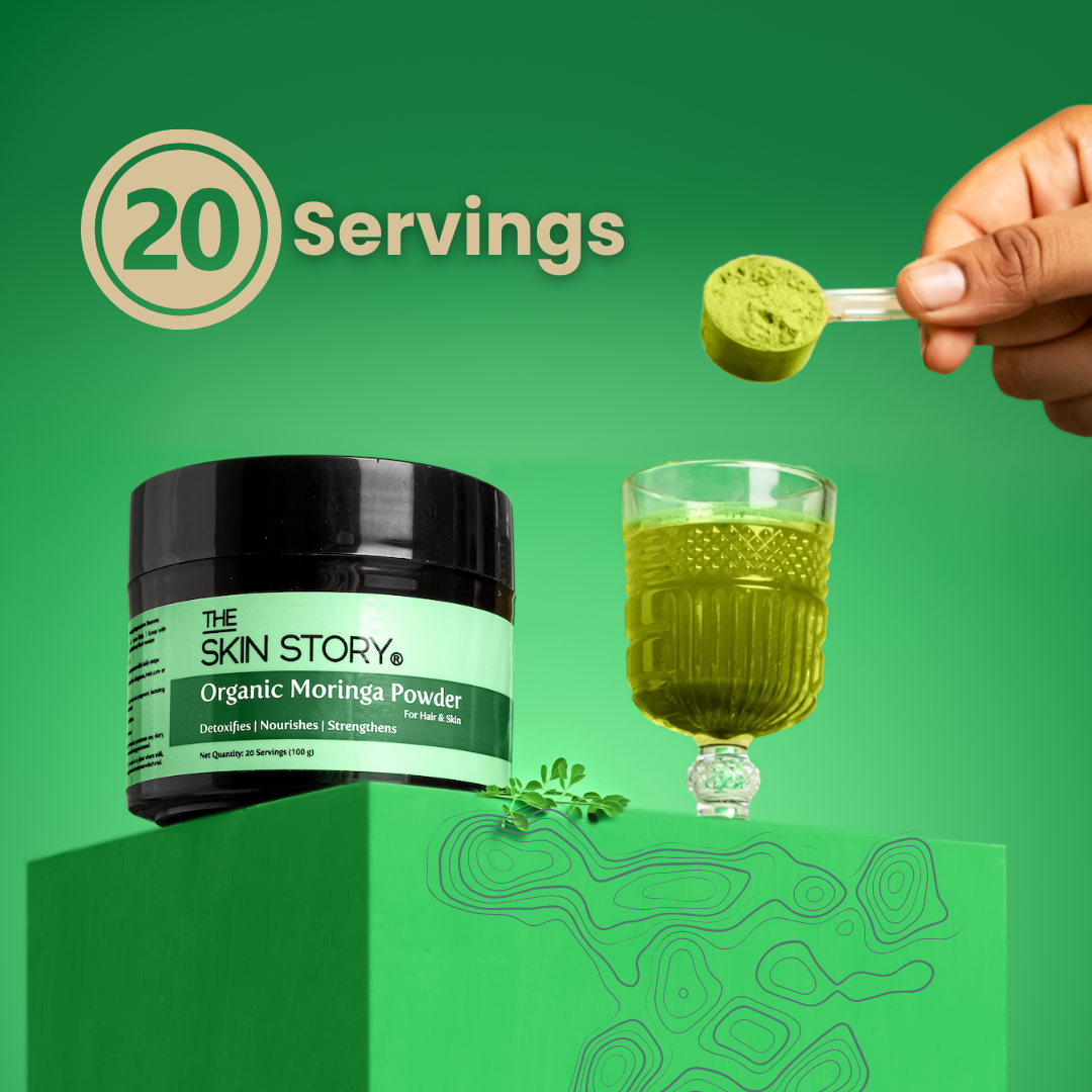 The Skin Story Organic Moringa Powder | Sahjan Powder | Natural Multi-Vitamin &amp; Anti-Oxidant | Rich in Protein, Vitamins A, C &amp; E | Boosts Immunity &amp; Energy | Organic &amp; Vegan