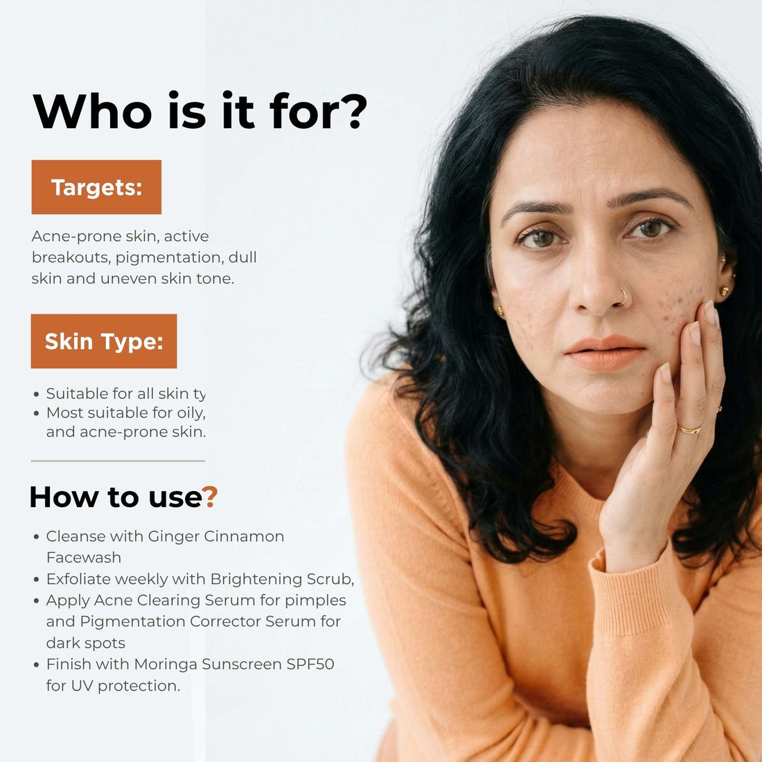 5 Step Acne + Marks Clear Regime with Facewash, Scrub, Serums &amp; Sunscreen SPF50 - The Skin Story - 