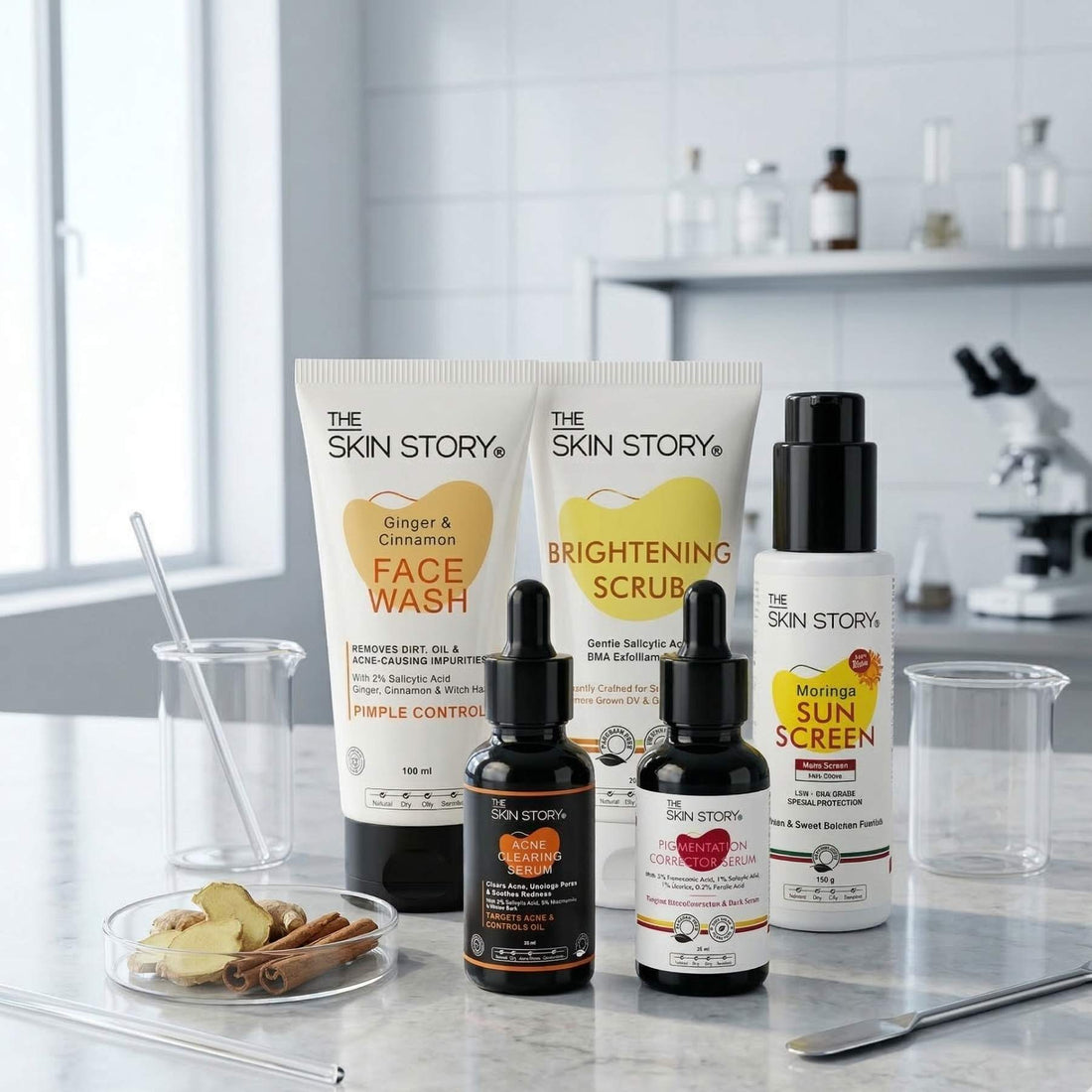 5 Steps PCOD Acne Regime with Facewash, Scrub, Serums &amp; Sunscreen SPF50 - The Skin Story - 