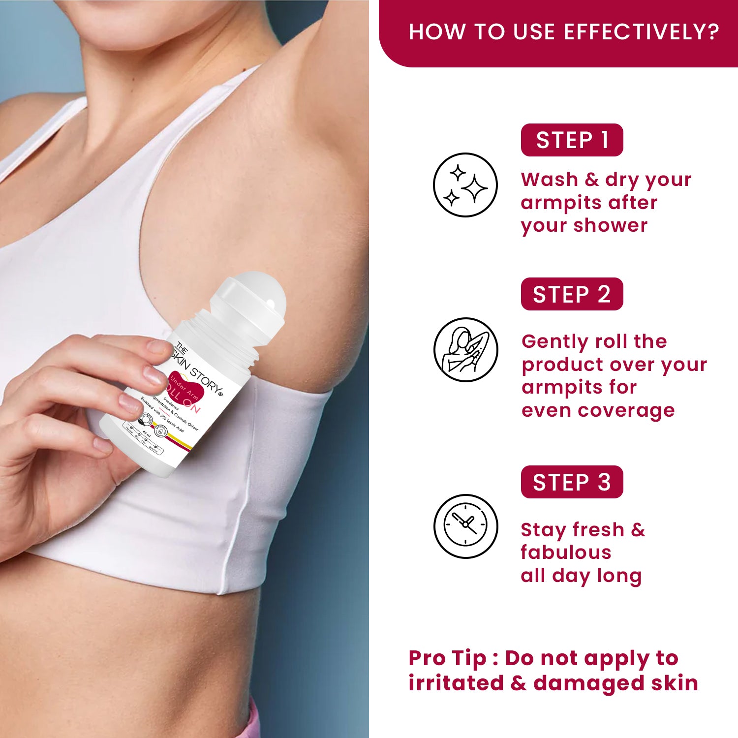 Under Arm Roll On Lactic Acid 5% Odour Control &amp; Reduces Underarm Pigmentation 20 ml