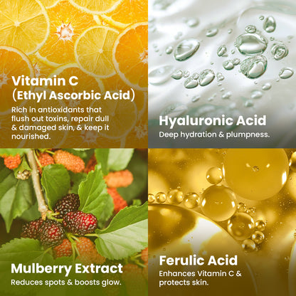 10% Vitamin C Face Serum | Brightens, Evens Skin Tone &amp; Reduces Dark Spots | Stable Glow Formula | 30ml