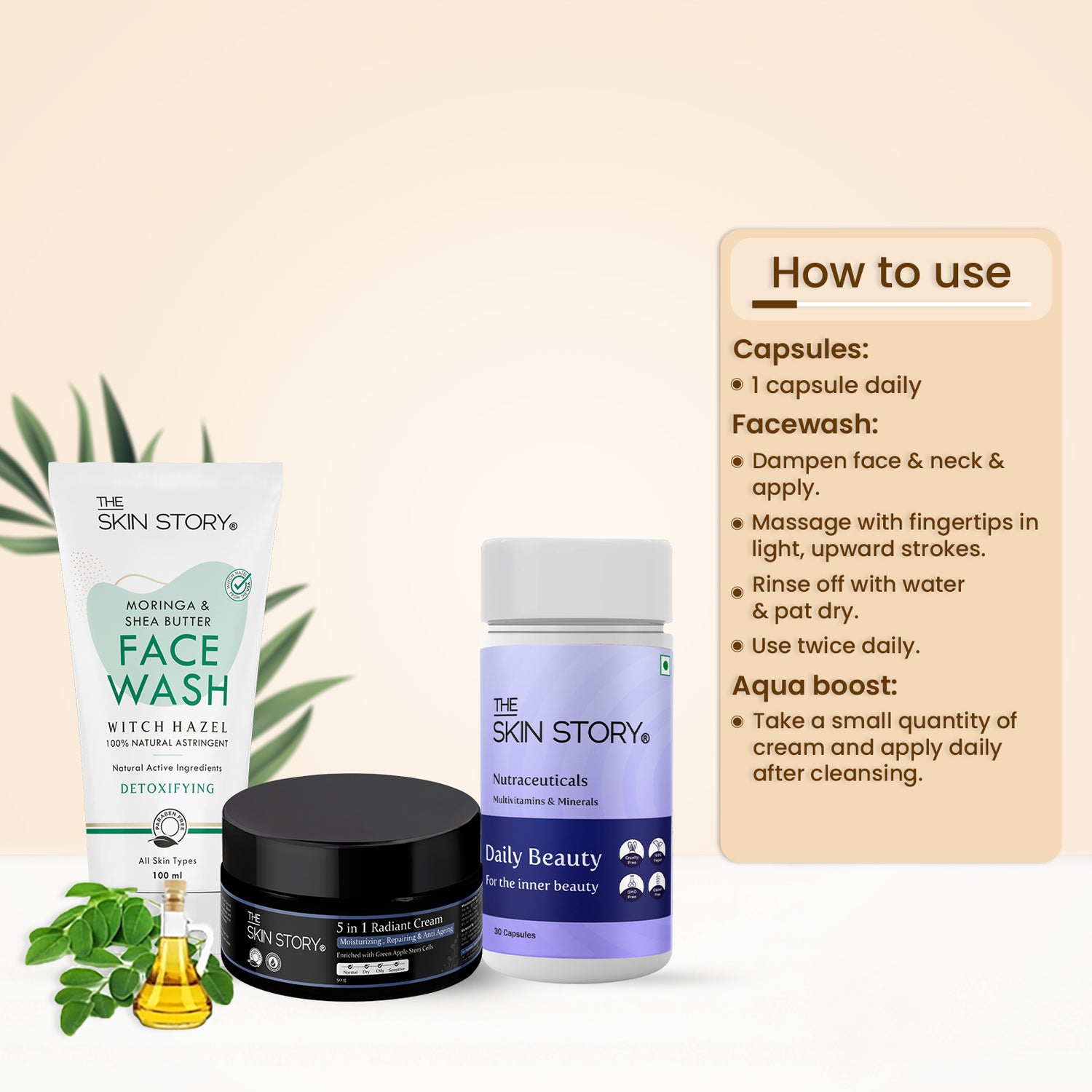 Anti Aging Combo | Radiant Day Cream | Moringa Facewash | Daily Beauty Multivitamins