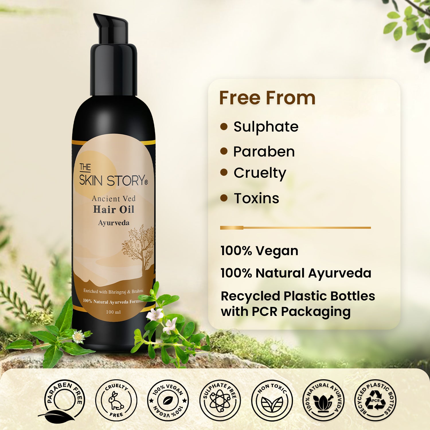 The Skin Story Ancient Ved Hair Oil | Ayurvedic Hair Oil | Amla, Brahmi &amp; Bhringraj | 100% Natural Ayurveda | 100 ml