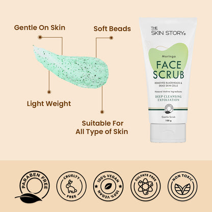 Exfoliating Face Scrub for Blackheads &amp; Whiteheads | Sensitive &amp; Normal Skin | Gentle Scrub | Moringa | 100g
