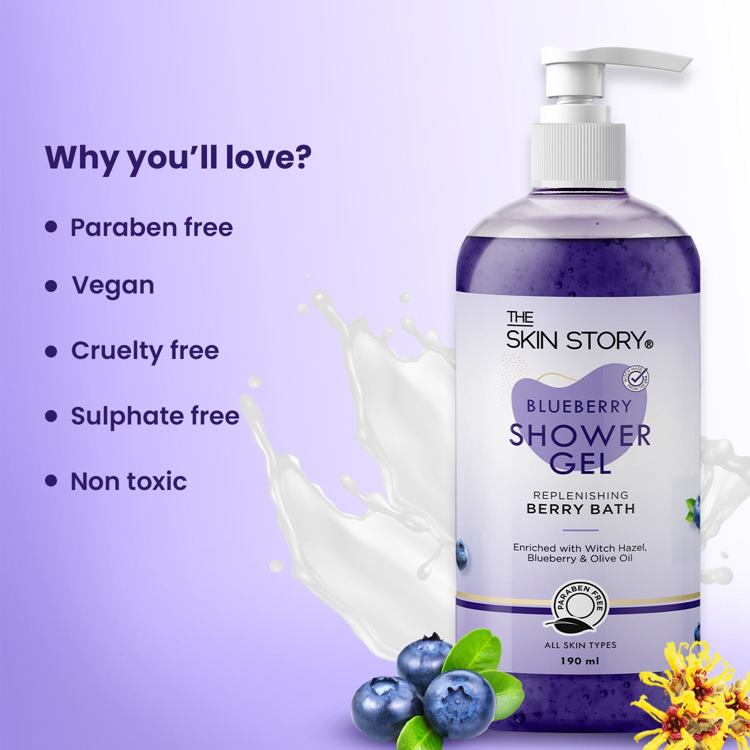 Refreshing Shower Gel | All Skin Types | Infused with Blueberry &amp; Shea Butter | 190ml