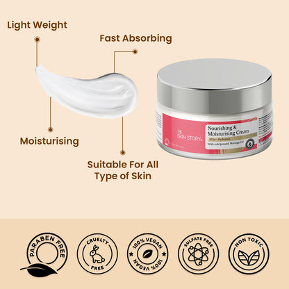Moisturising Cream | Intense Hydration | Non Oily | All Skin Types | Moringa, Wheat Protein, Amino Acids | 50g